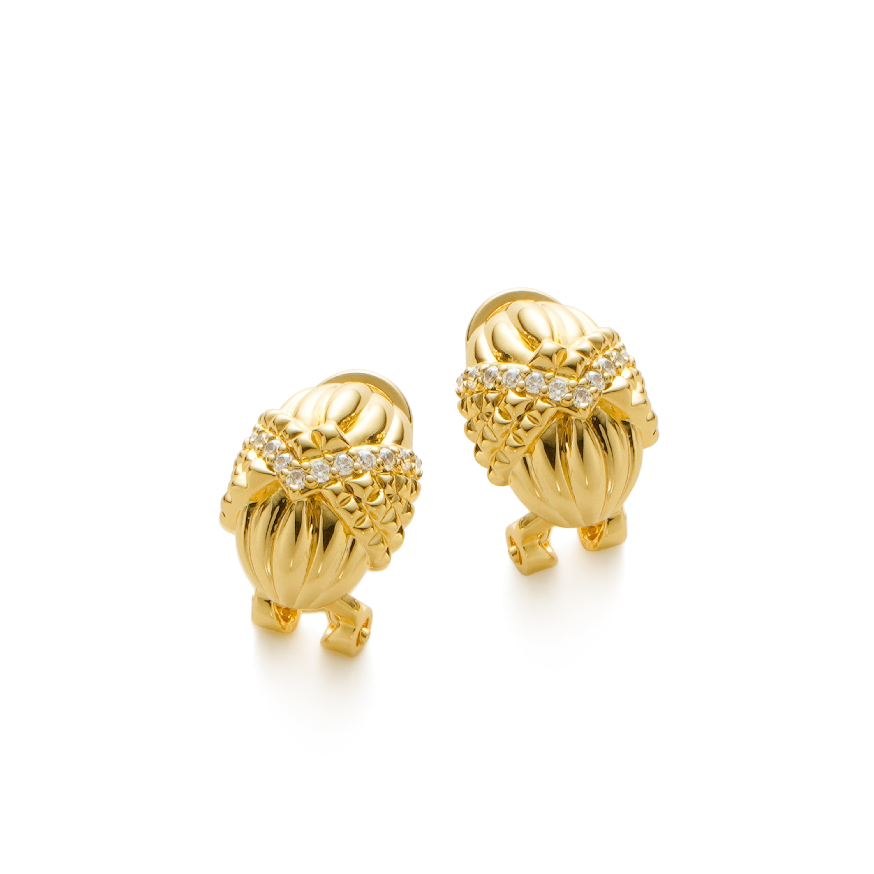RSNY Roman Styling Earrings - RSNY R2122B 铜镀金/银耳针 约12*17*18mm 钻石纹设计元素/交错环几何造型/纯手工精雕工艺/高韧性弹簧耳扣