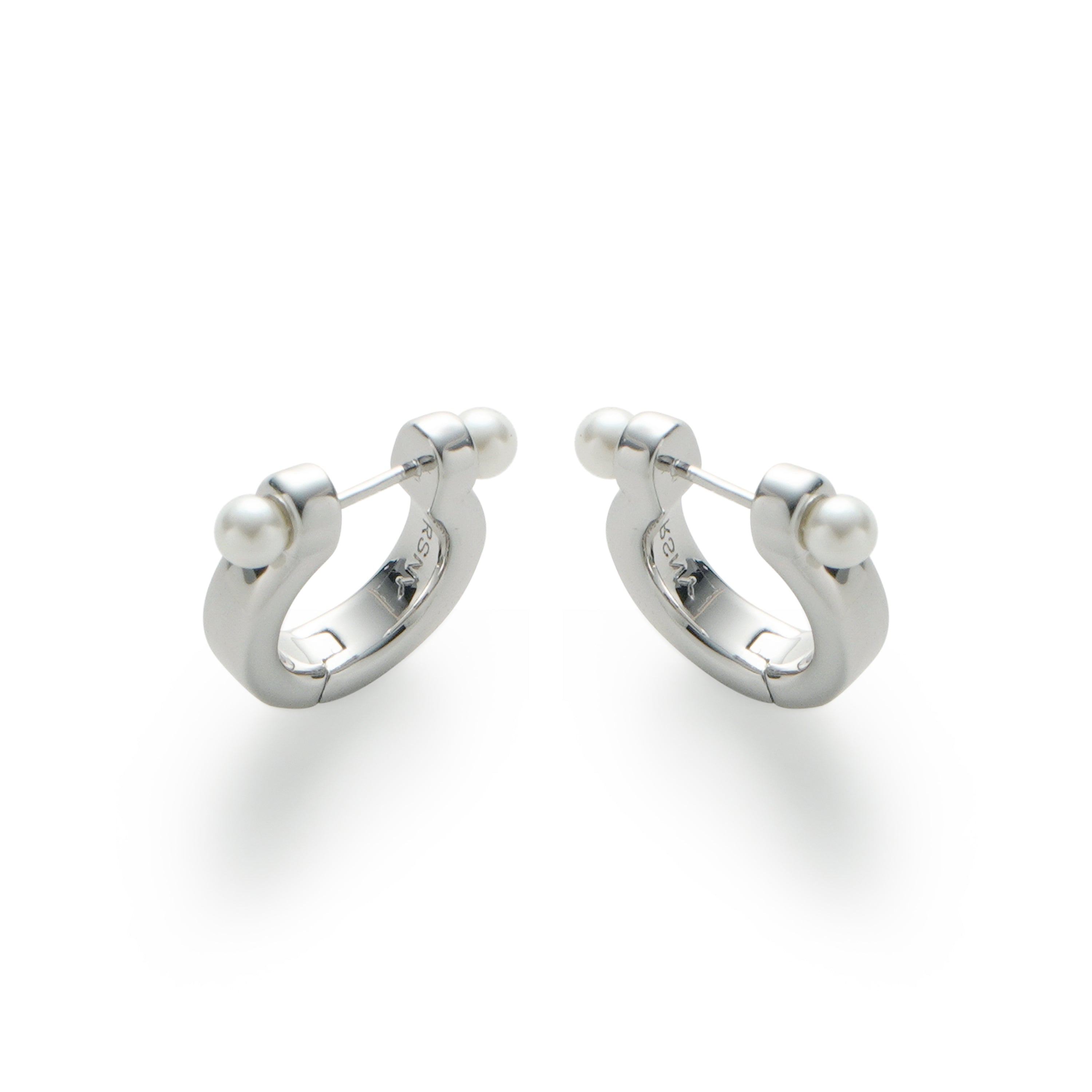 RSNY simple pearl earrings - RSNY R2110A 铜镀铑/银耳针 约5*18*20mm 通勤款几何造型/优选精品级贝珠/微厚重精巧质感/镜面级精工抛光