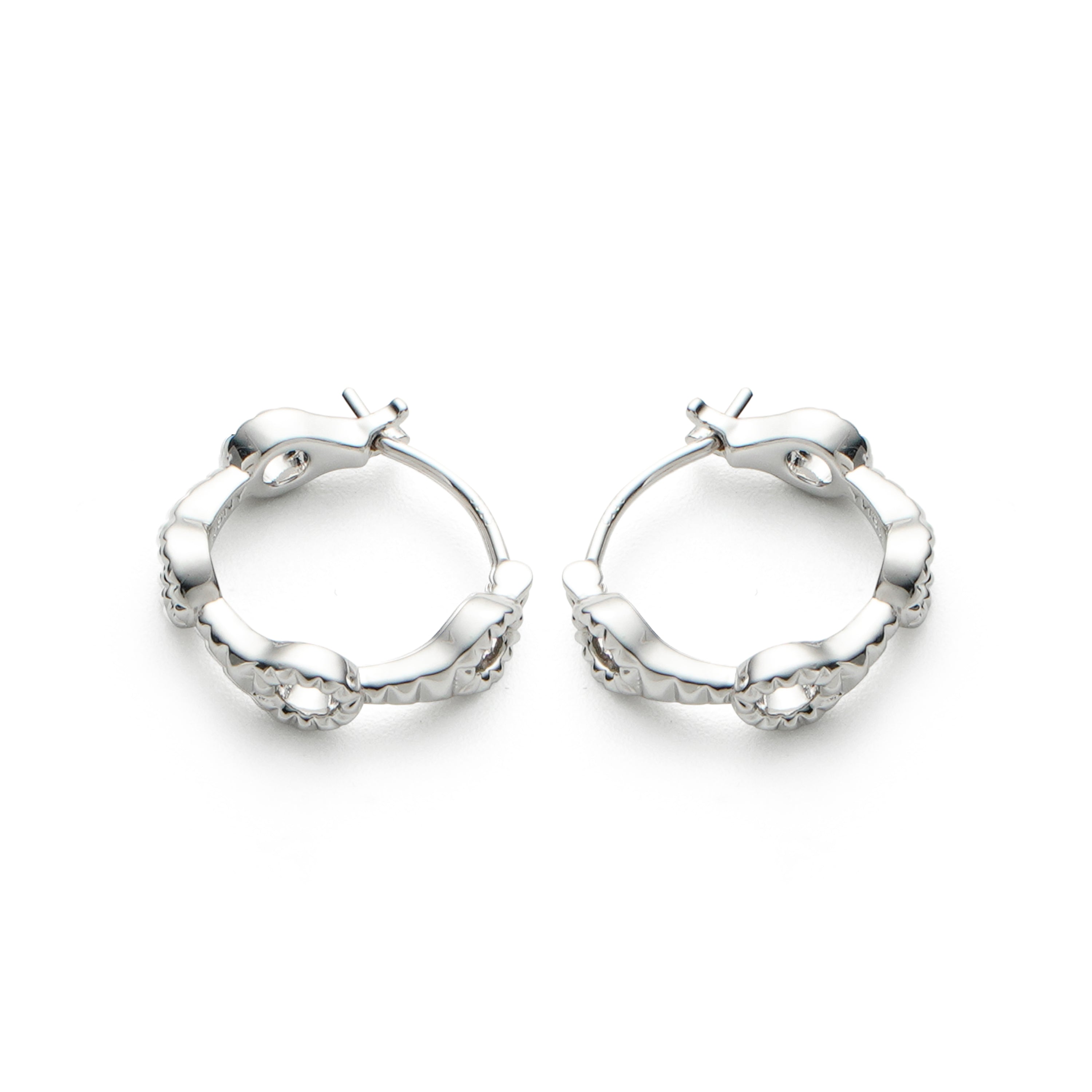 RSNY diamond pattern earrings - RSNY R2109A 铜镀铑/银耳针 约18*5*18mm 钻石纹设计元素/马蹄环几何造型/轻量化品牌工艺/精致感细节处理