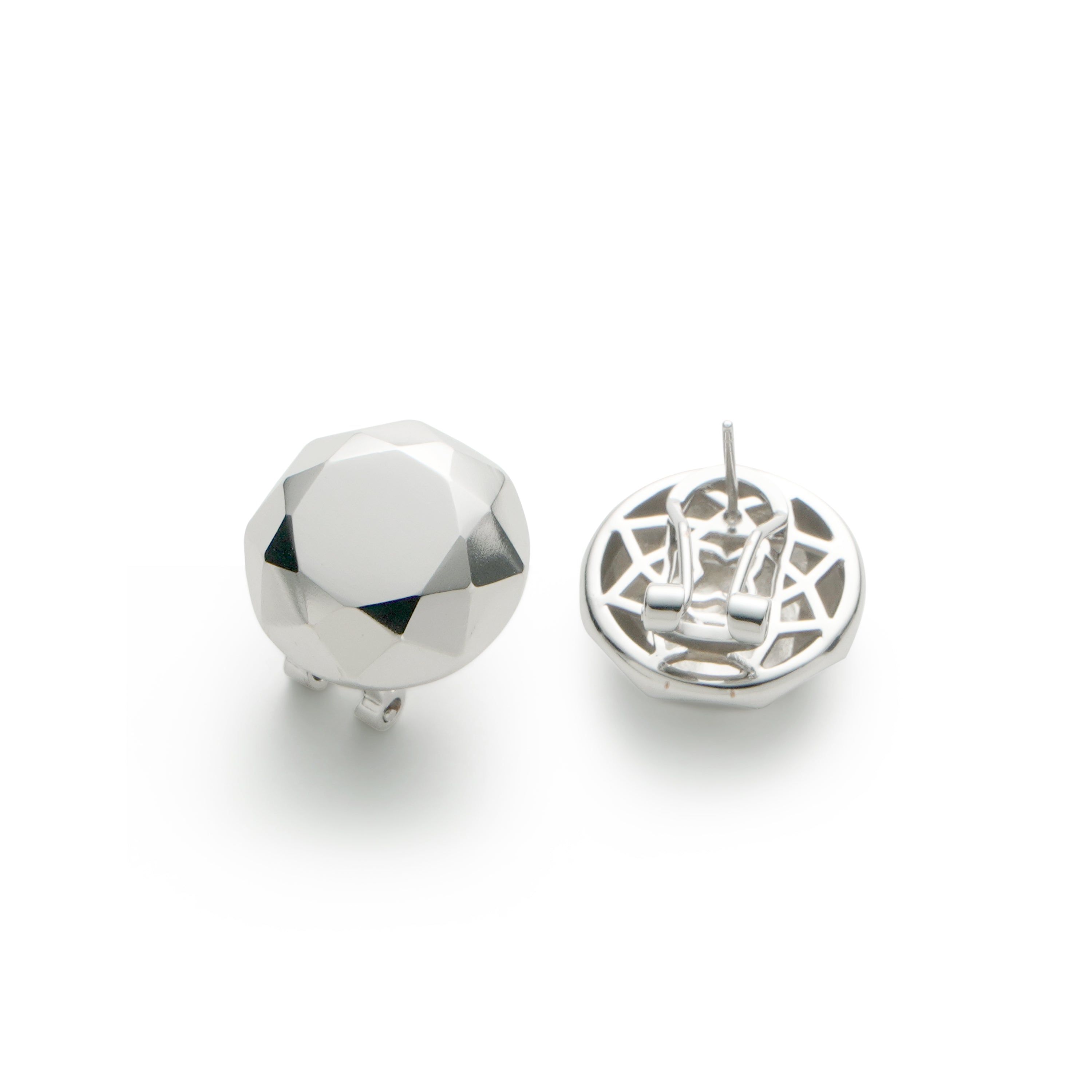 RSNY round diamond cut stud earrings - RSNY R2168A 铜镀铑/银耳针 约20*20*7mm 钻石型设计元素/几何感切面造型/镜面级精工抛光/纯银高品质耳针