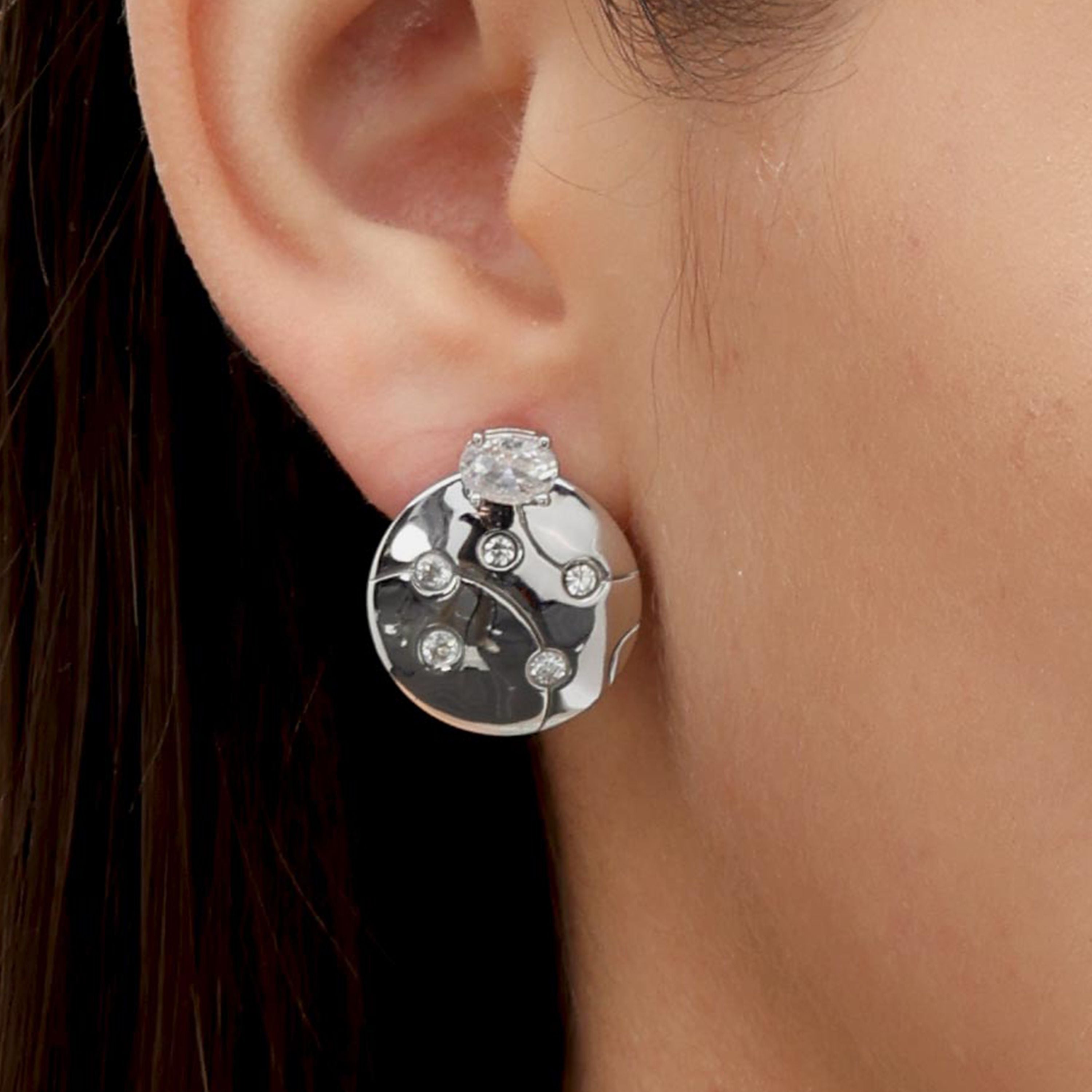 RSNY geometric line stud earrings - RSNY R2126A 铜镀铑/银耳针 约20*23*4mm 半球体几何造型/精致感细节处理/镜面级精工抛光/纯银高品质耳针