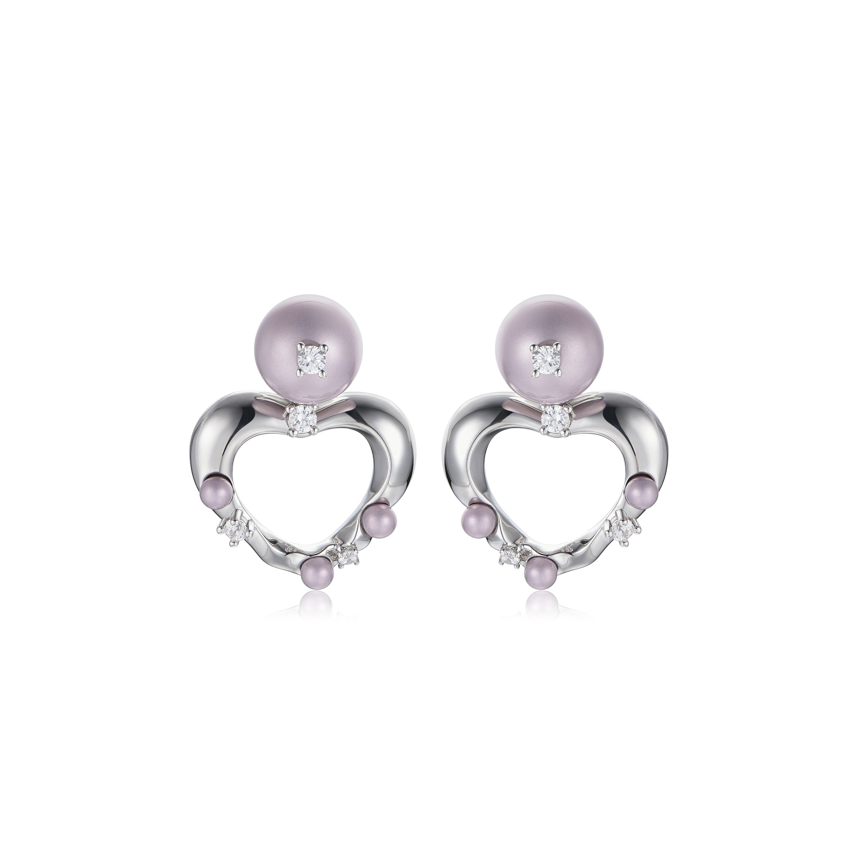 RSNY heart stud earrings - RSNY F1046W 铜镀铑/银耳针/紫色贝珠 约21*29*13mm 爱心型设计元素/通勤款几何造型/纯银高品质耳针/优选精品级贝珠