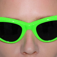 RSNY Dazzling SOFT Cat Eye Sunglasses - RSNY ·MJ0011D · Plate/nylon lenses · Frame width 145.7mm/temple length 145mm · Lens width 50mm/height 36.5mm · Unisex triangle cat glasses frame design/0 touch metal logo/widened temple is more comfortable to wear/fluorescent green frame and colorful gradual change color temple mix and match color matching