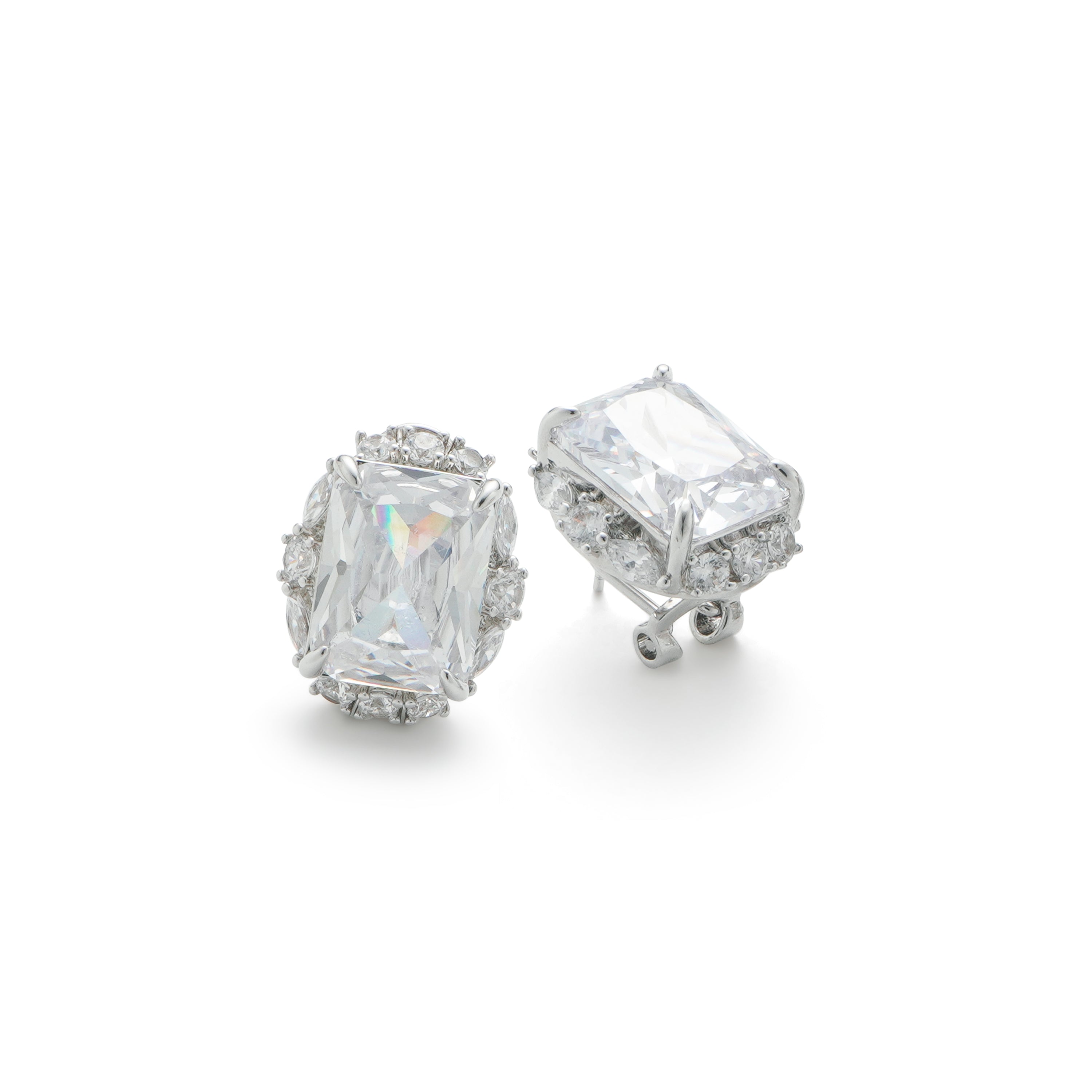 RSNY Princess Square Earrings - RSNY R2113A 铜镀铑/银耳针 约18*22*8mm 时尚感几何造型/精选优质仿钻石/轻量化品牌工艺/高韧性弹簧耳扣