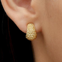 RSNY Roman style earrings - RSNY R2136B 铜镀金/银耳针 约10*17*14mm 钻石纹设计元素/时尚感几何造型/轻量化品牌工艺/高韧性弹簧耳扣