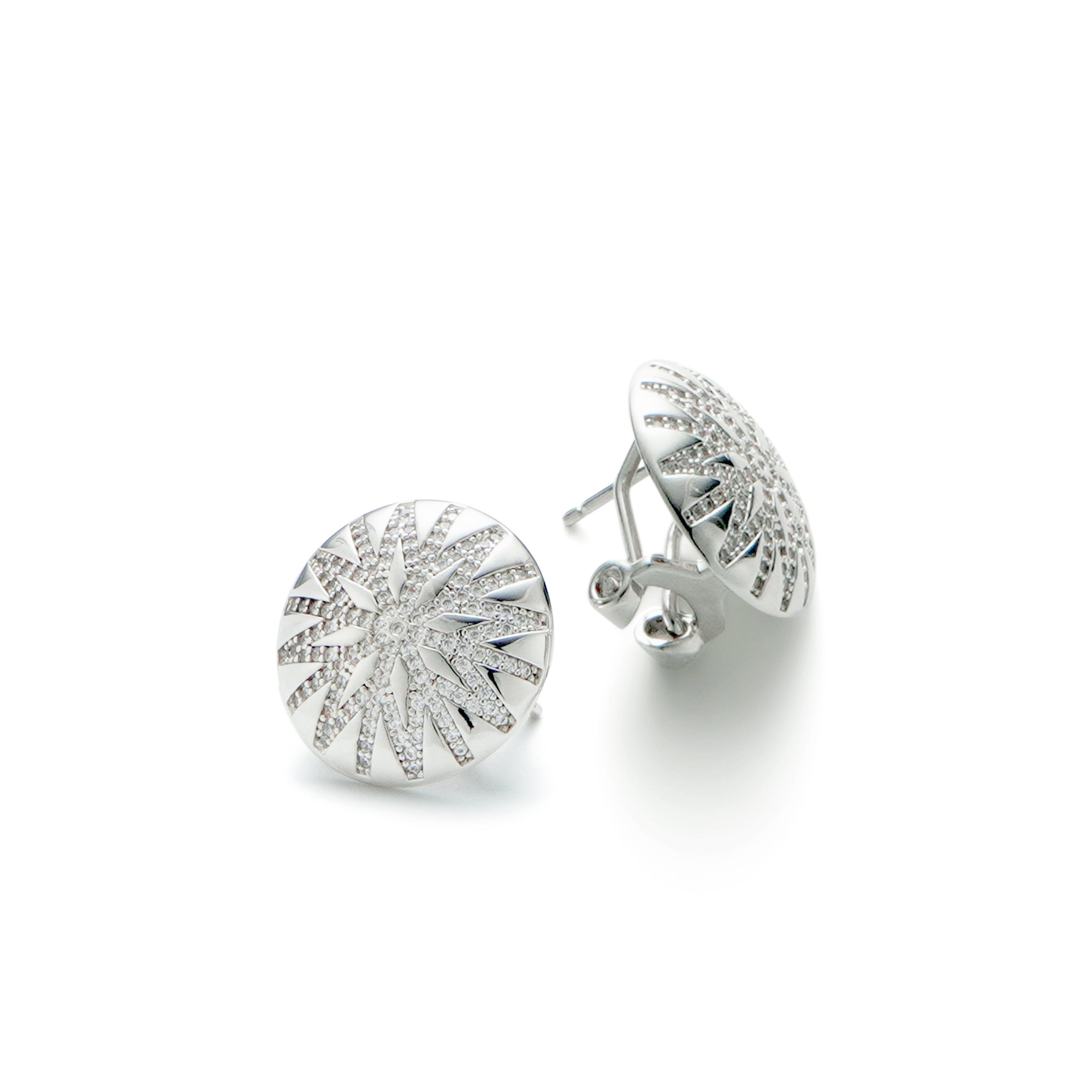 RSNY round diamond stud earrings - RSNY R2099A 铜镀铑/银耳针 约18*18*3mm 几何感切面造型/镜面级精工抛光/纯手工镶嵌技艺/高韧性弹簧耳扣