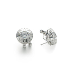 RSNY round diamond stud earrings - RSNY R2117A 铜镀铑/银耳针 约16*16*4mm 钻石型设计元素/半球体几何造型/纯手工镶嵌技艺/精致感细节处理