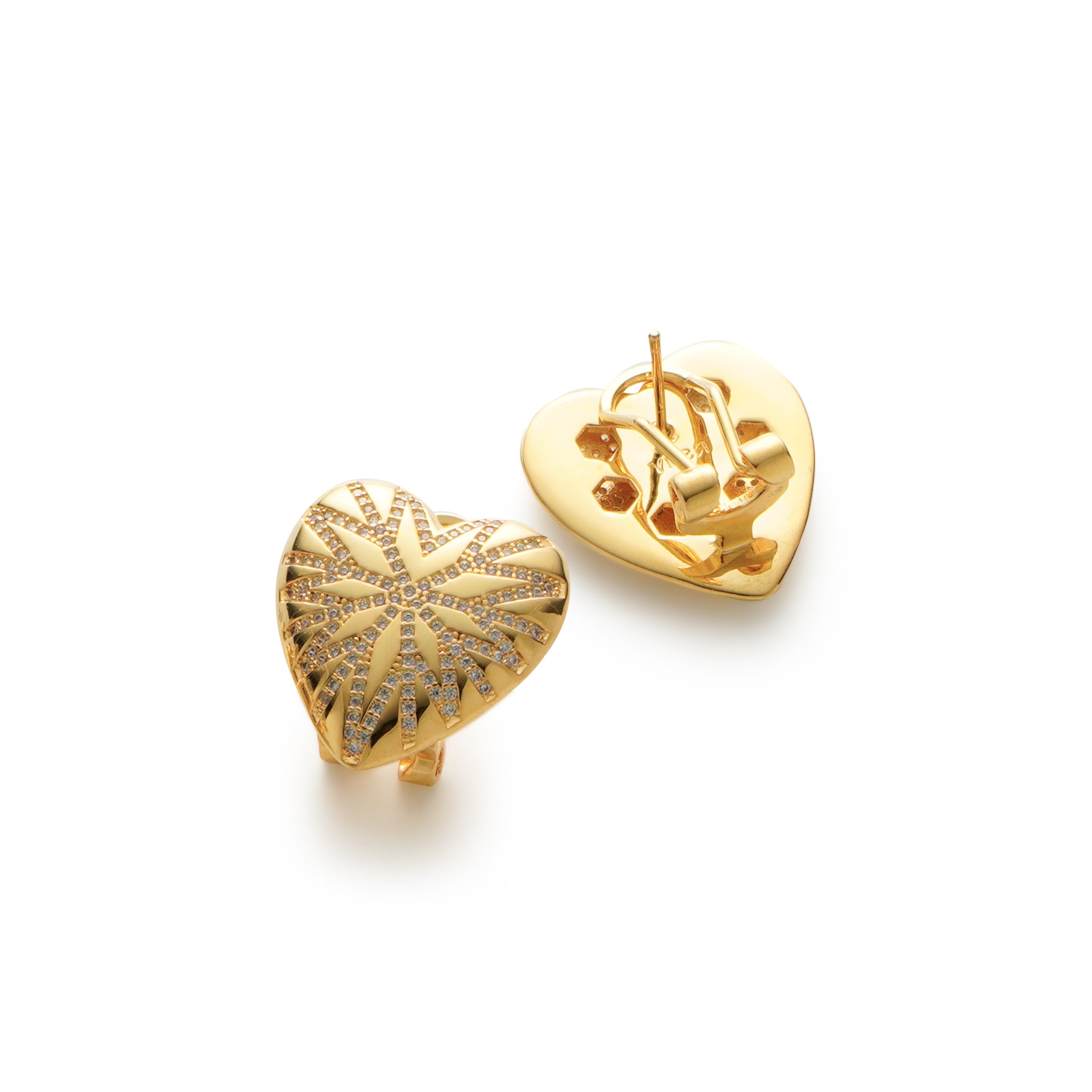RSNY love diamond stud earrings - RSNY R2095B 铜镀金/银耳针 约20*21*3mm 爱心型设计元素/几何感切面造型/镜面级精工抛光/高韧性弹簧耳扣