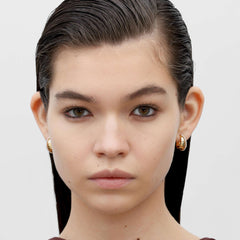 RSNY irregular shape earrings - RSNY R2172B 铜镀金/银耳针 约18*18*8mm 圆环型设计元素/时尚感几何造型/优选精品级贝珠/精致感细节处理