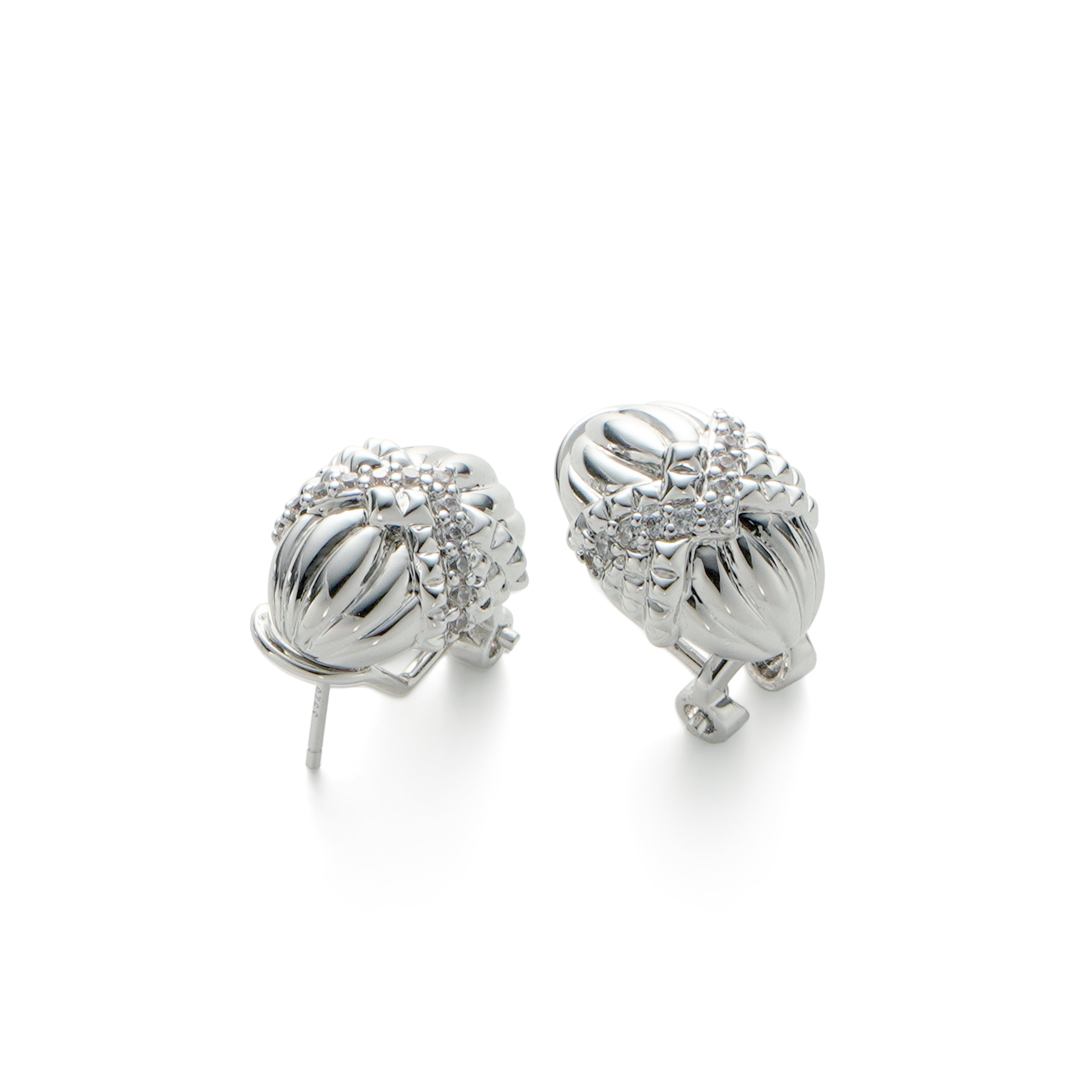 RSNY Roman Styling Earrings - RSNY R2122A 铜镀铑/银耳针 约12*17*18mm 钻石纹设计元素/交错环几何造型/纯手工精雕工艺/高韧性弹簧耳扣