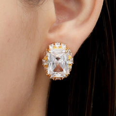 RSNY Princess Square Earrings - RSNY R2113B 铜镀金/银耳针 约18*22*8mm 时尚感几何造型/精选优质仿钻石/轻量化品牌工艺/高韧性弹簧耳扣