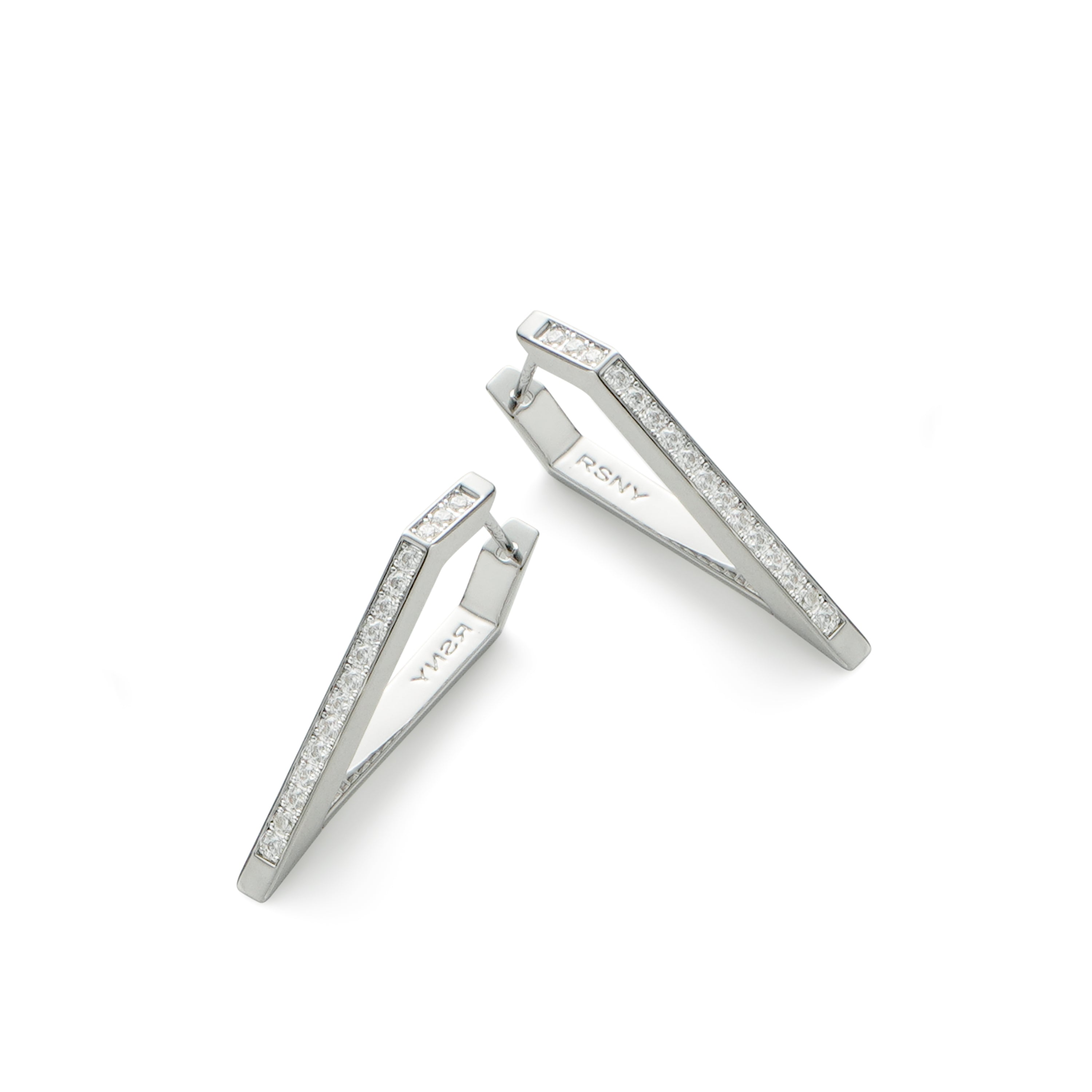 RSNY Diamond Line Earrings - RSNY R2146A 铜镀铑/银耳针 约3*30*15mm 几何感切面造型/镜面级精工抛光/纯手工镶嵌技艺/纯银高品质耳针