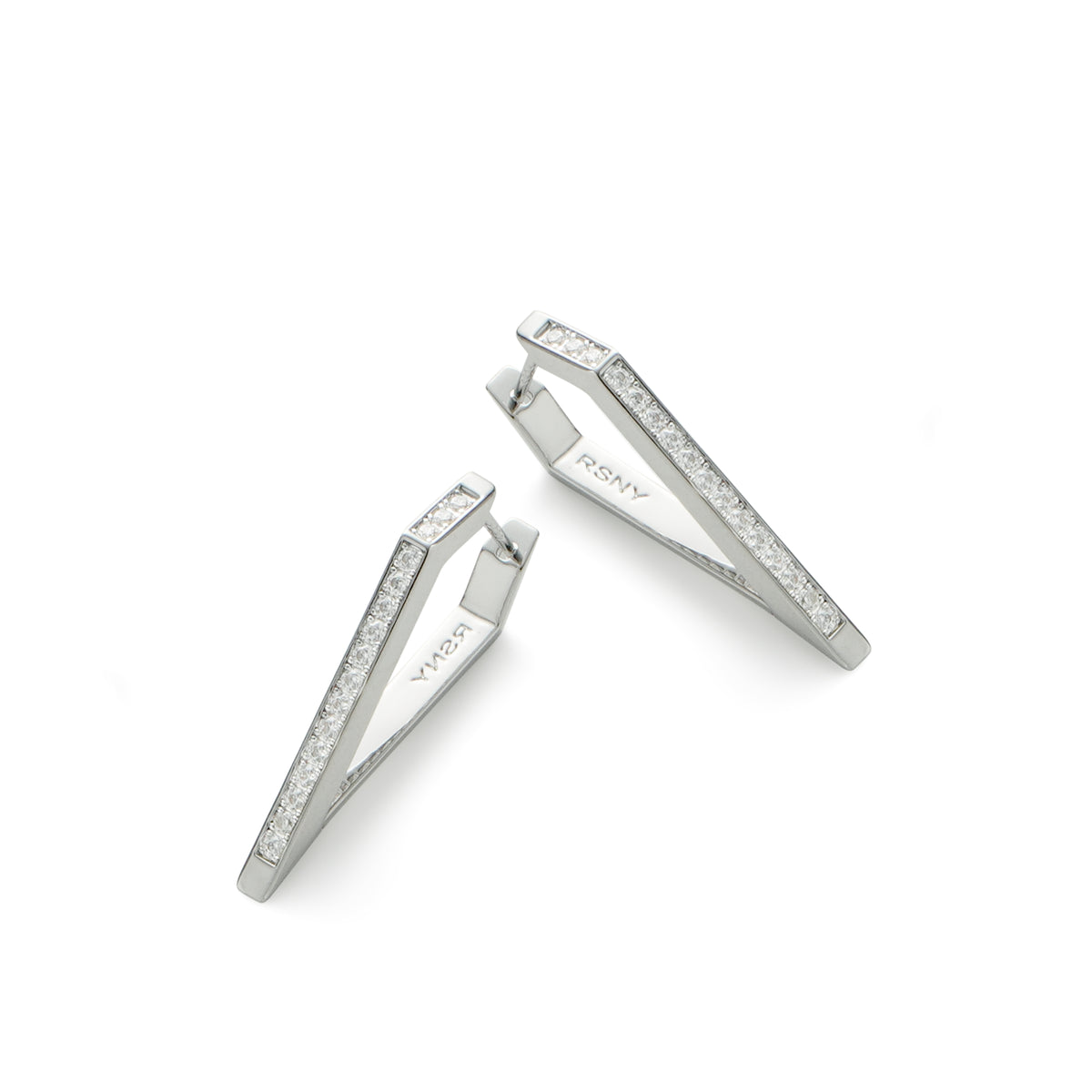 RSNY Diamond Line Earrings - RSNY R2146A 铜镀铑/银耳针 约3*30*15mm 几何感切面造型/镜面级精工抛光/纯手工镶嵌技艺/纯银高品质耳针