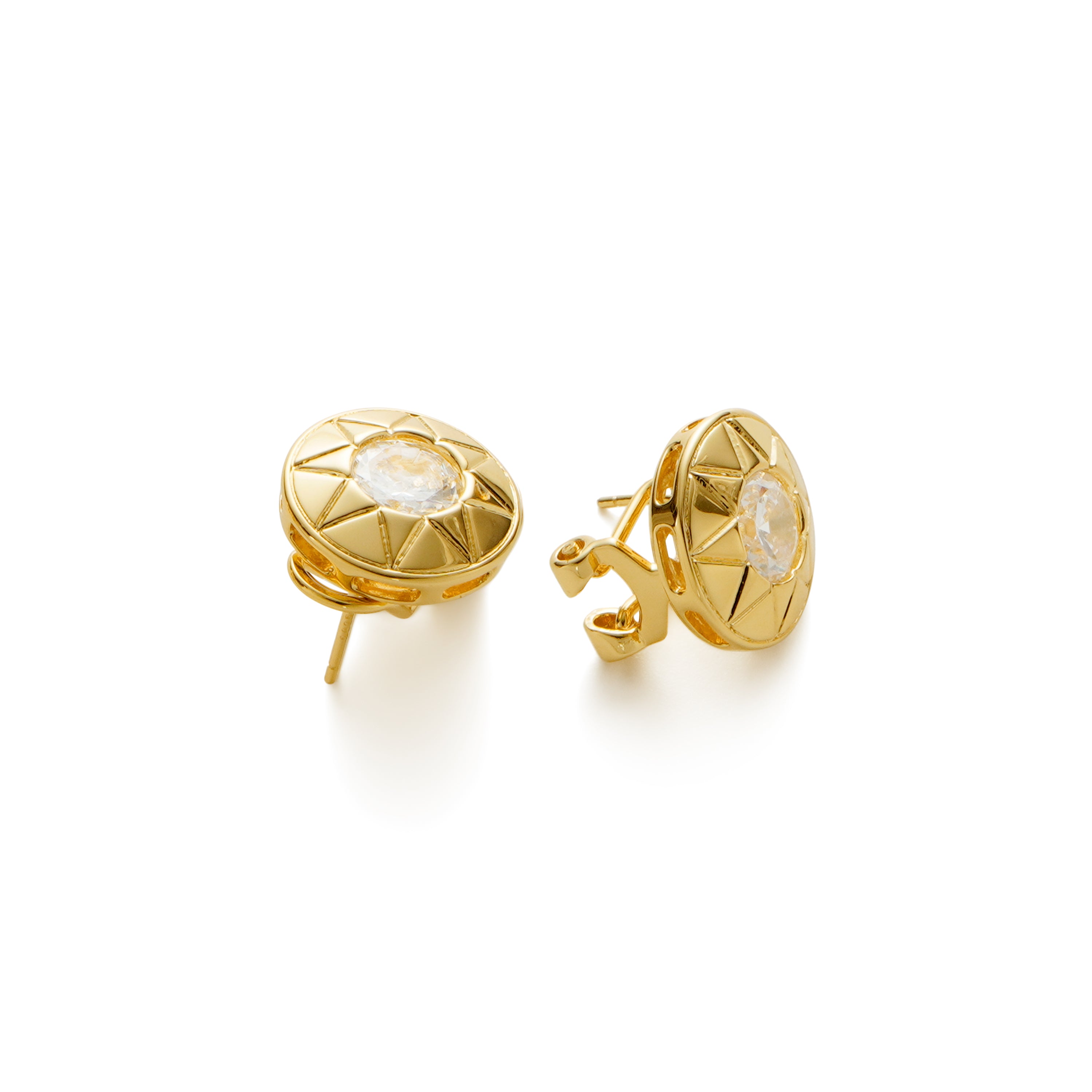RSNY round diamond stud earrings - RSNY R2117B 铜镀金/银耳针 约16*16*4mm 钻石型设计元素/半球体几何造型/纯手工镶嵌技艺/精致感细节处理