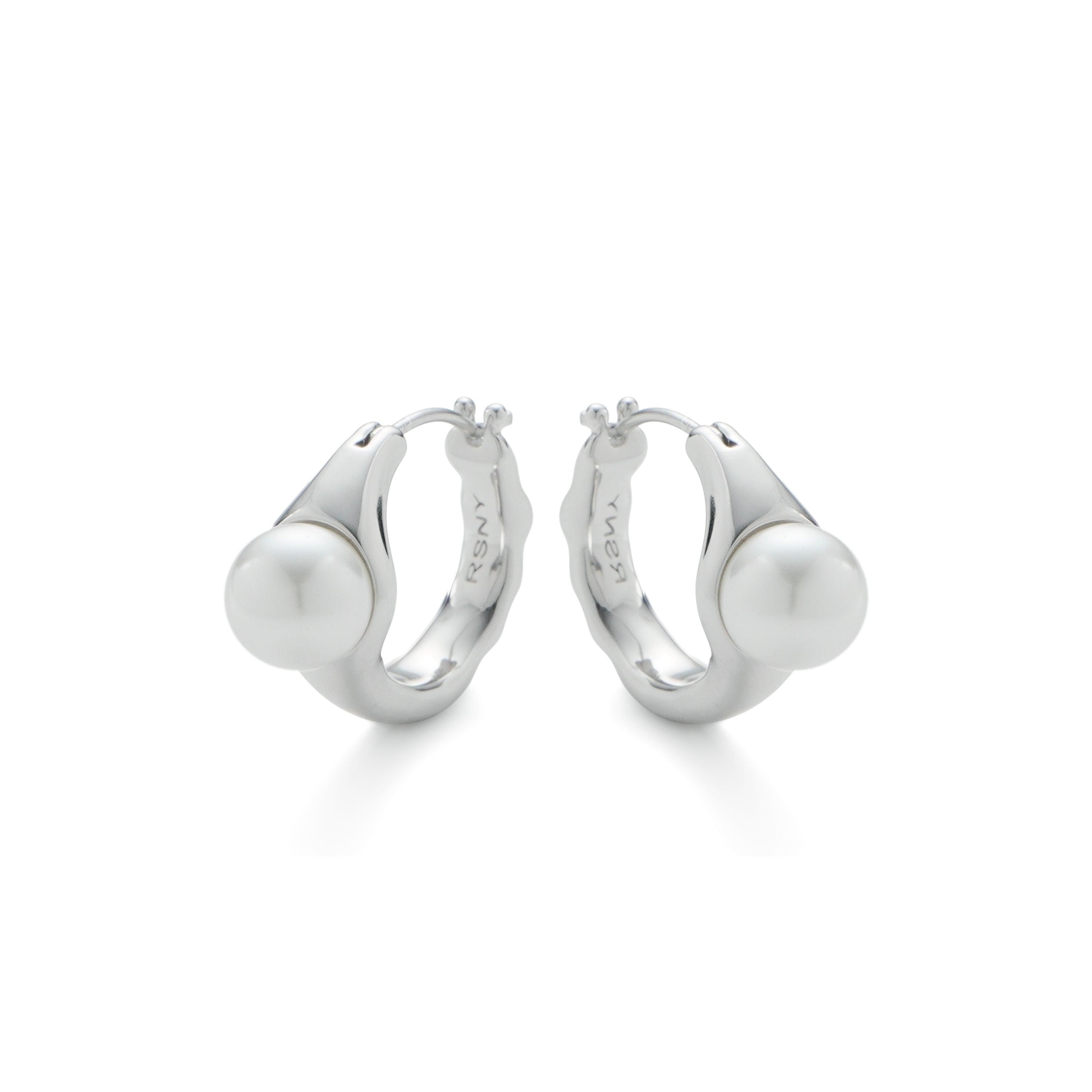 RSNY irregular pearl earrings - RSNY R2150A 铜镀铑/银耳针 约9*18*25mm 不规则设计元素/时尚感几何造型/优选精品级贝珠/精致感细节处理