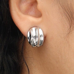 RSNY simple Roman stud earrings - RSNY R2125A 铜镀铑/银耳针 约15*19*5mm 几何感切面造型/几何缠绕感元素/镜面级精工抛光/微厚重精巧质感