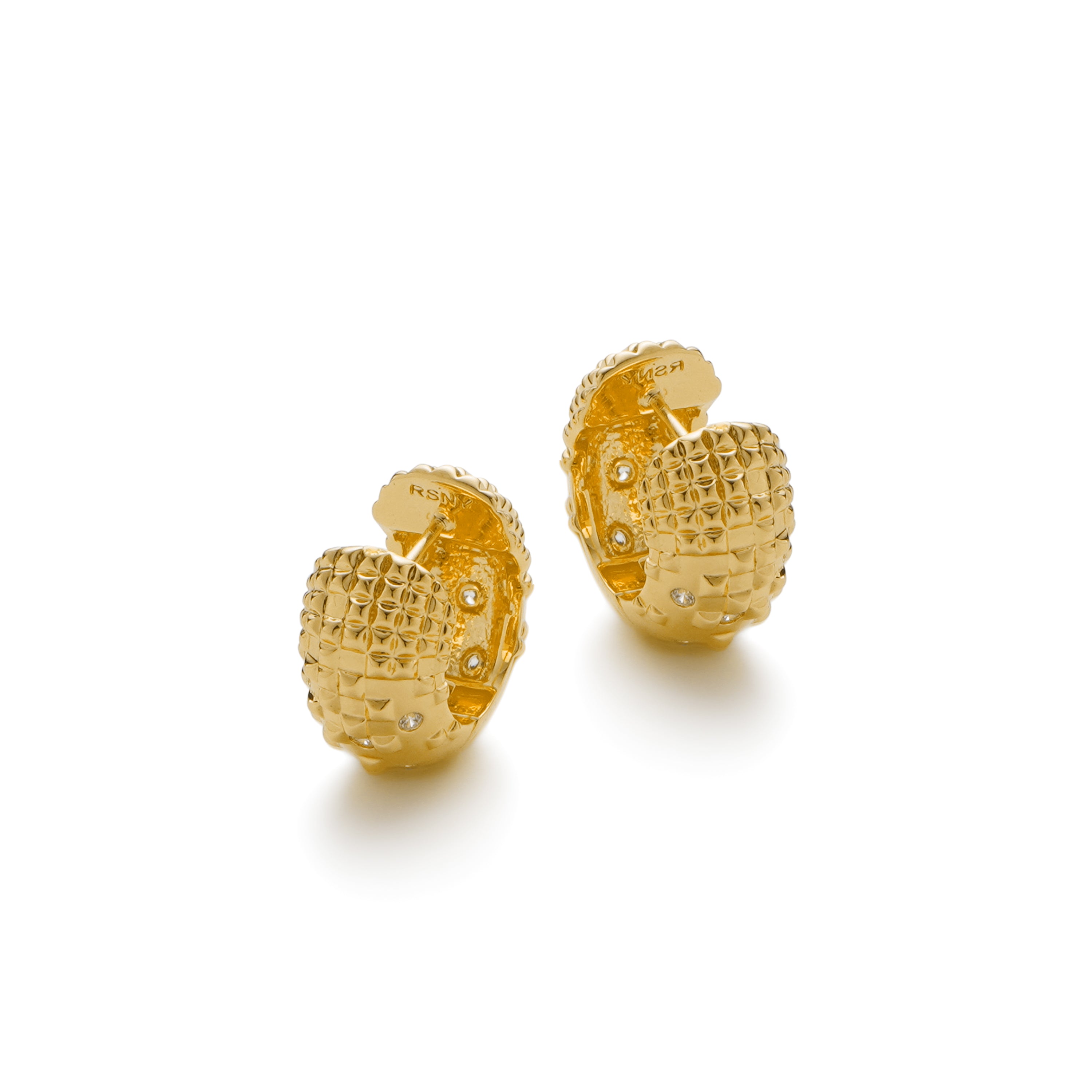 RSNY Diamond Textured Earrings - RSNY R2140B 铜镀金/银耳针 约8*16*17mm 钻石纹设计元素/时尚感几何造型/镜面级精工抛光/纯银高品质耳针