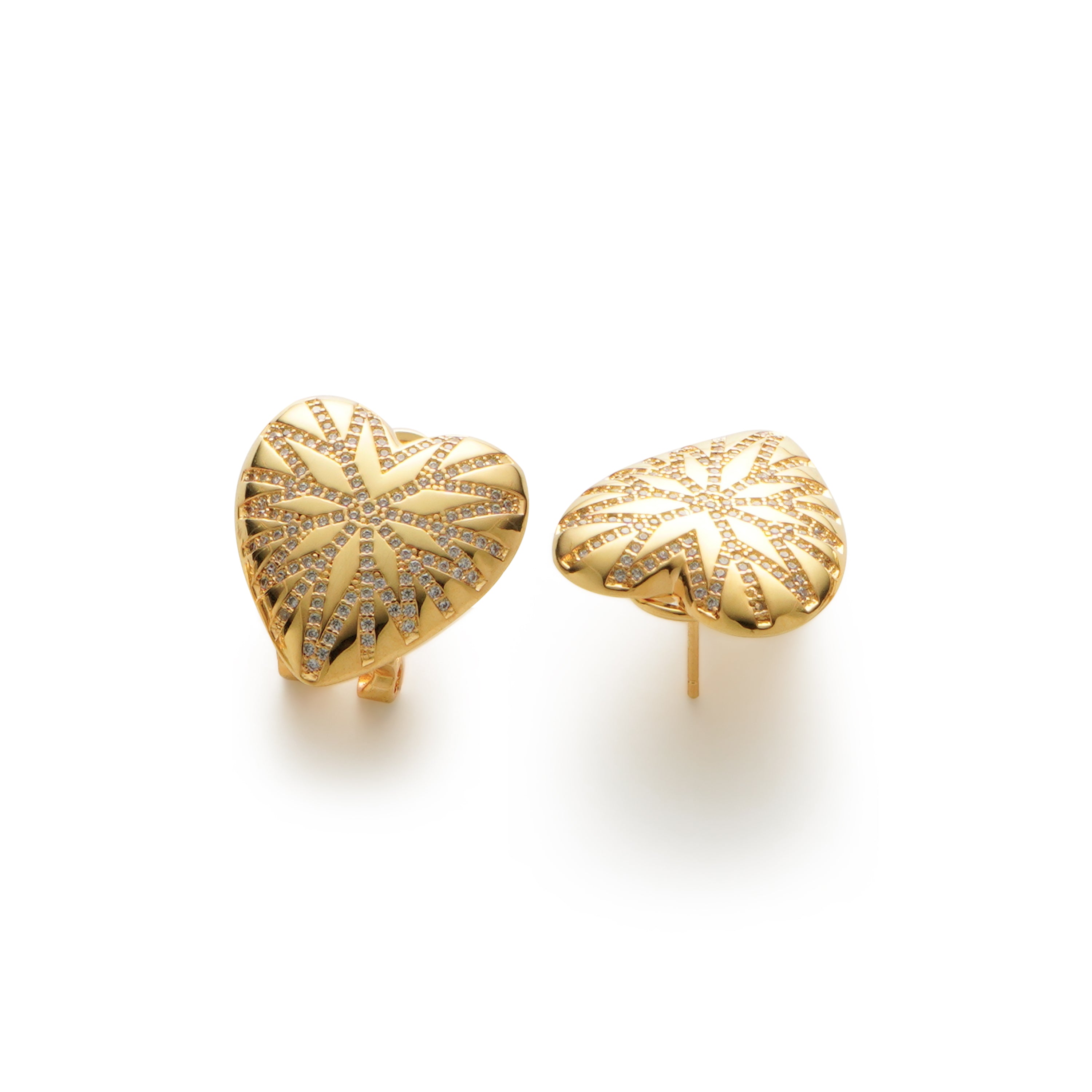 RSNY love diamond stud earrings - RSNY R2095B 铜镀金/银耳针 约20*21*3mm 爱心型设计元素/几何感切面造型/镜面级精工抛光/高韧性弹簧耳扣