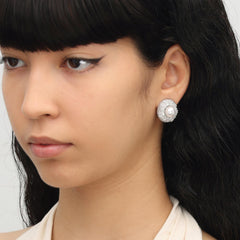 RSNY Shiny Pearl Stud Earrings - RSNY R2086A Copper Rhodium Plated/Tremella Needle Size: 20 * 20 * 11mm Preferred boutique beads/pure hand-inlaid skills/lightweight hollowing process/high toughness spring ear buckle