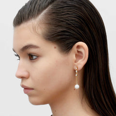 RSNY pearl soft chain earrings - RSNY R2167B 铜镀金/银耳针 约19*22*10mm 通勤款简约造型/纯手工镶嵌技艺/优选精品级贝珠/轻量化品牌工艺
