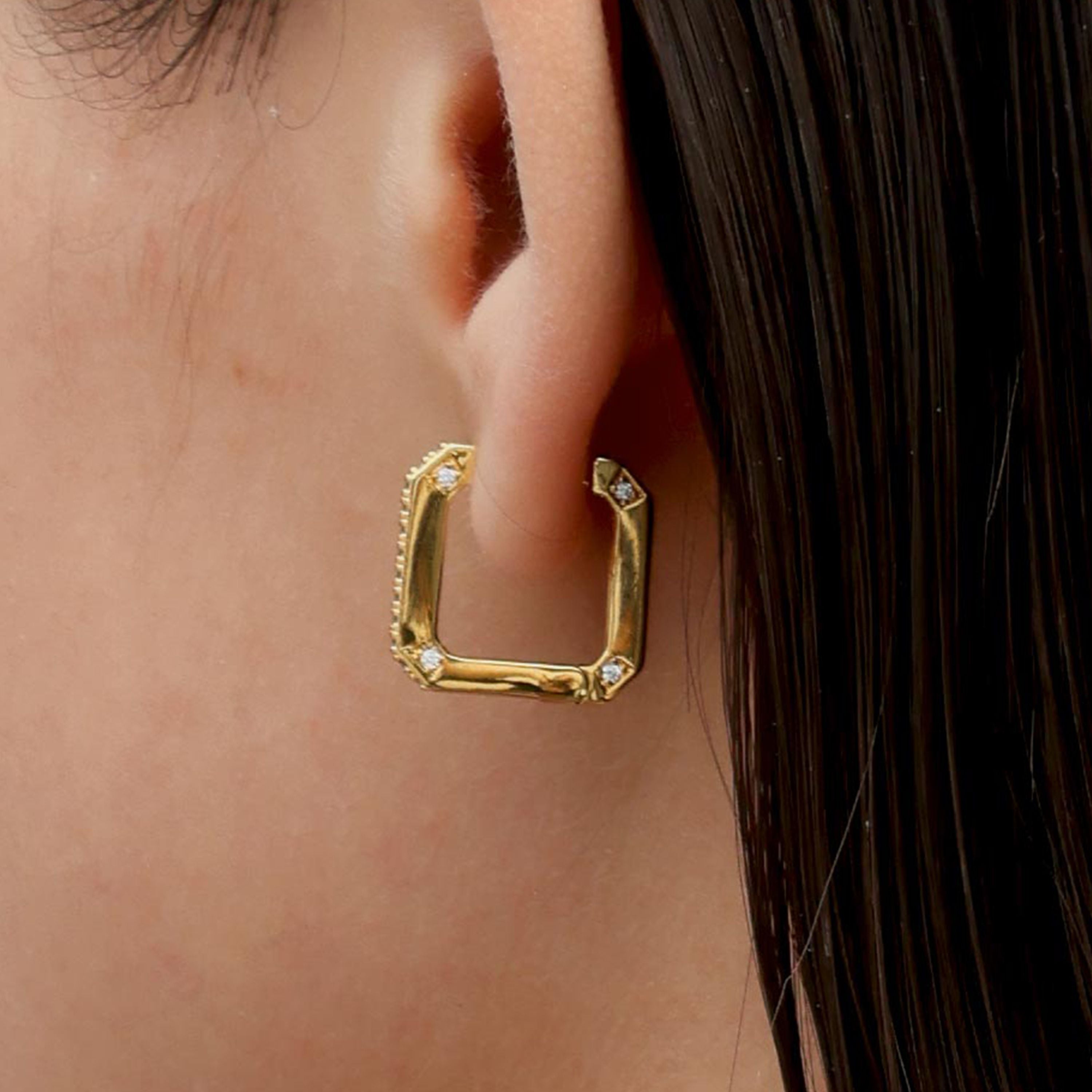 RSNY Redeen Diamond Earrings - RSNY R2101B 铜镀金/银耳针 约3*17*17mm 钻石级精巧切面/镜面级精工抛光/精致感细节处理/纯银高品质耳针