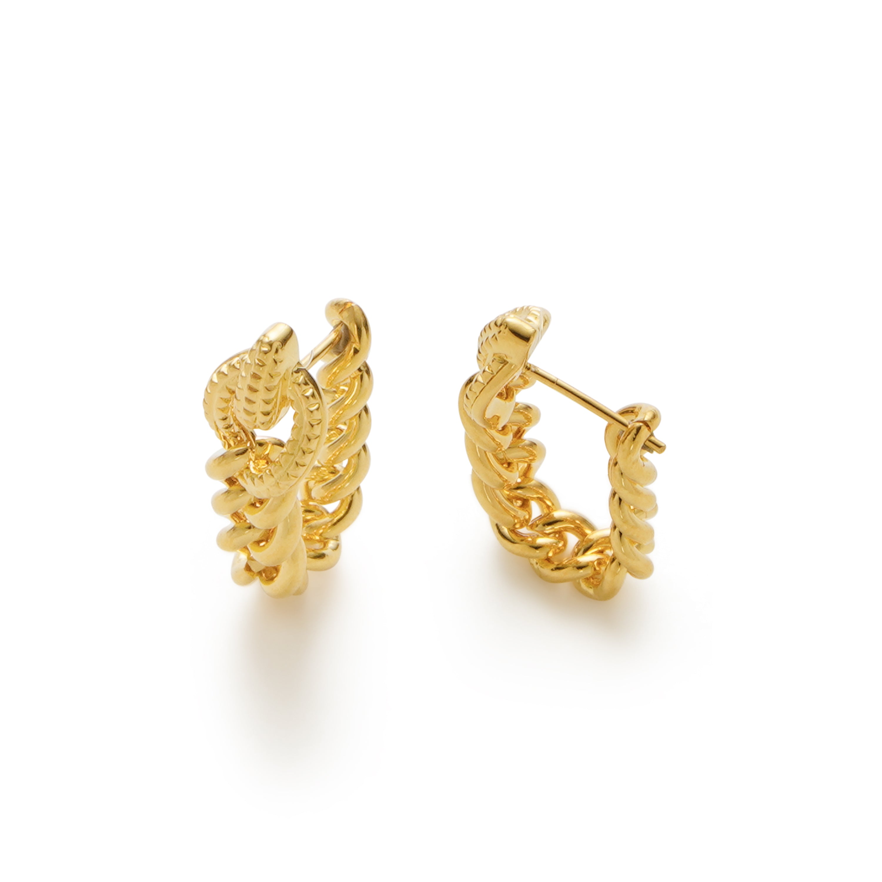 RSNY Double Wear Earring Chain - RSNY R2084B 铜镀金/银耳针约8*48*4mm 钻石纹设计元素/时尚绕圈纹设计/精致感细节处理/纯银高品质耳针