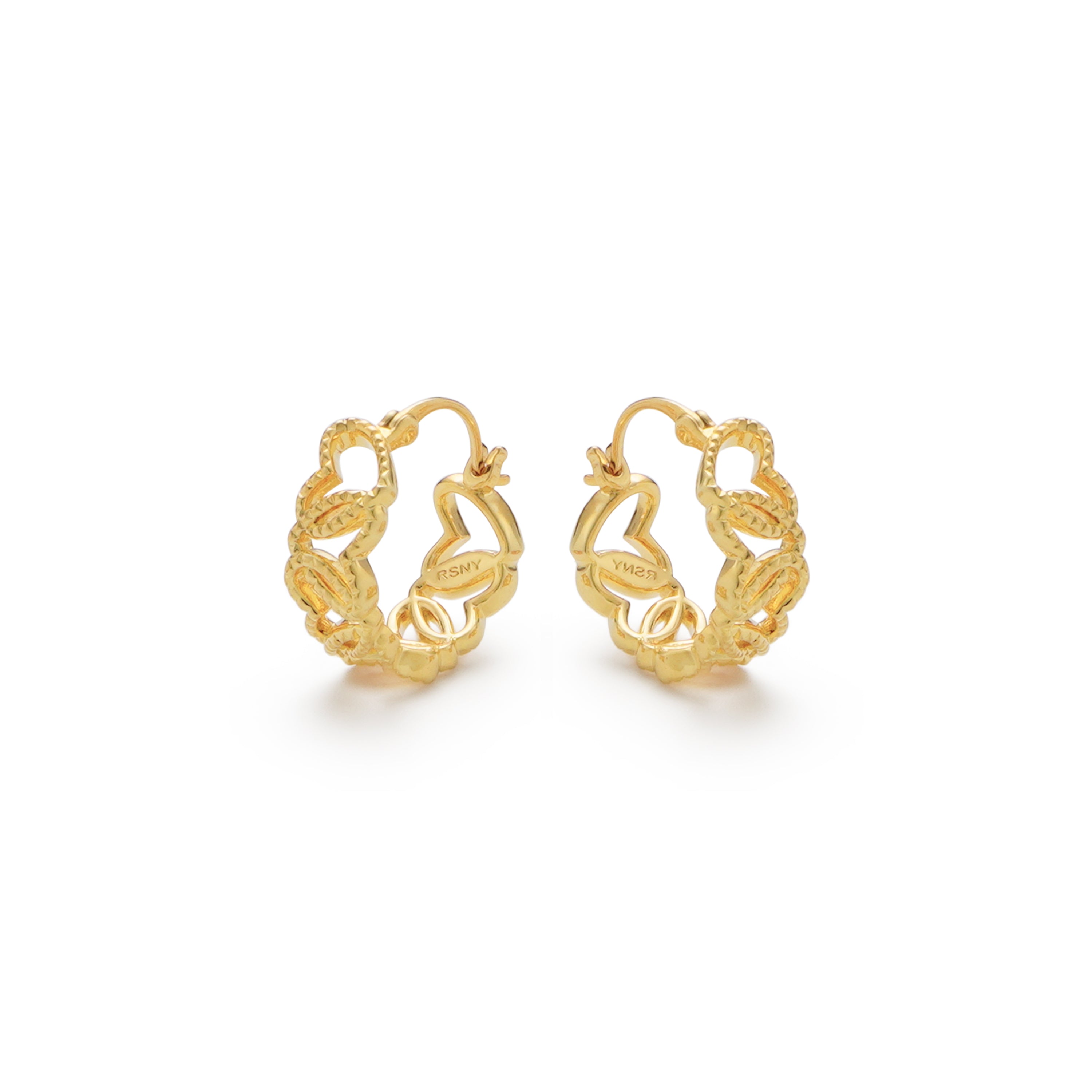 RSNY Diamond Textured Love Earrings - RSNY R2066A copper gold-plated/S925 Tremella needle, weight: 5.5g Size: 18 * 7 * 20mm diamond pattern love element/lightweight hollowing process/pure manual inlay technology/mirror grade Seiko polishing