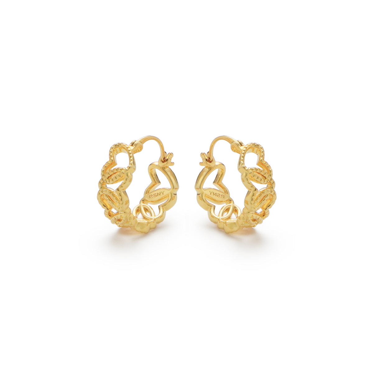 RSNY Diamond Textured Love Earrings - RSNY R2066A copper gold-plated/S925 Tremella needle, weight: 5.5g Size: 18 * 7 * 20mm diamond pattern love element/lightweight hollowing process/pure manual inlay technology/mirror grade Seiko polishing