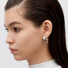 RSNY heart stud earrings - RSNY F1046A 铜镀铑/银耳针/白色贝珠 约21*29*13mm 爱心型设计元素/通勤款几何造型/纯银高品质耳针/优选精品级贝珠