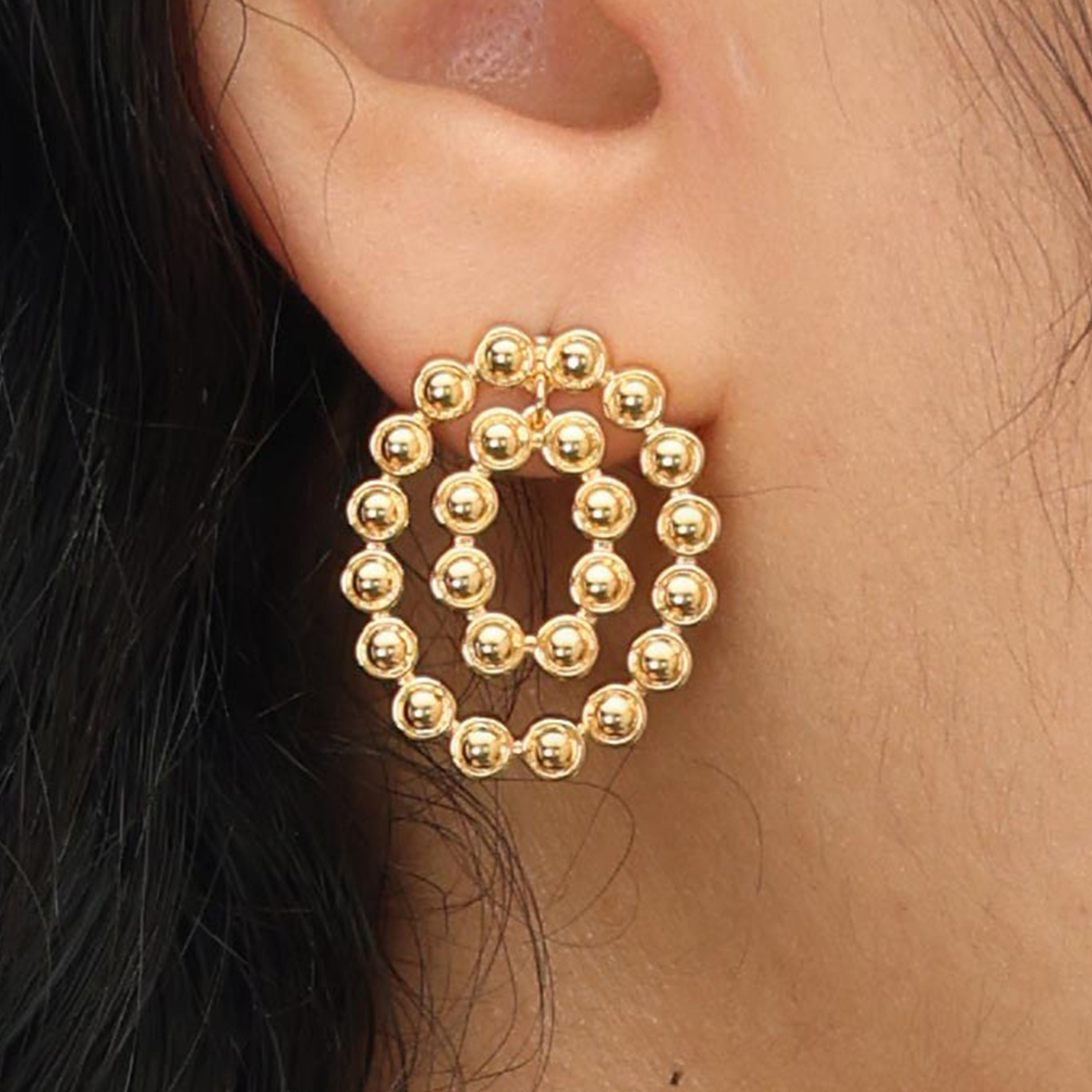 RSNY round ring smart stud earrings - RSNY R2120B 铜镀金/银耳针 约21*25*2mm 立体感几何设计/镜面级精工抛光/纯手工精雕工艺/纯银高品质耳针