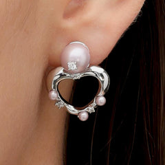 RSNY heart stud earrings - RSNY F1046W 铜镀铑/银耳针/紫色贝珠 约21*29*13mm 爱心型设计元素/通勤款几何造型/纯银高品质耳针/优选精品级贝珠