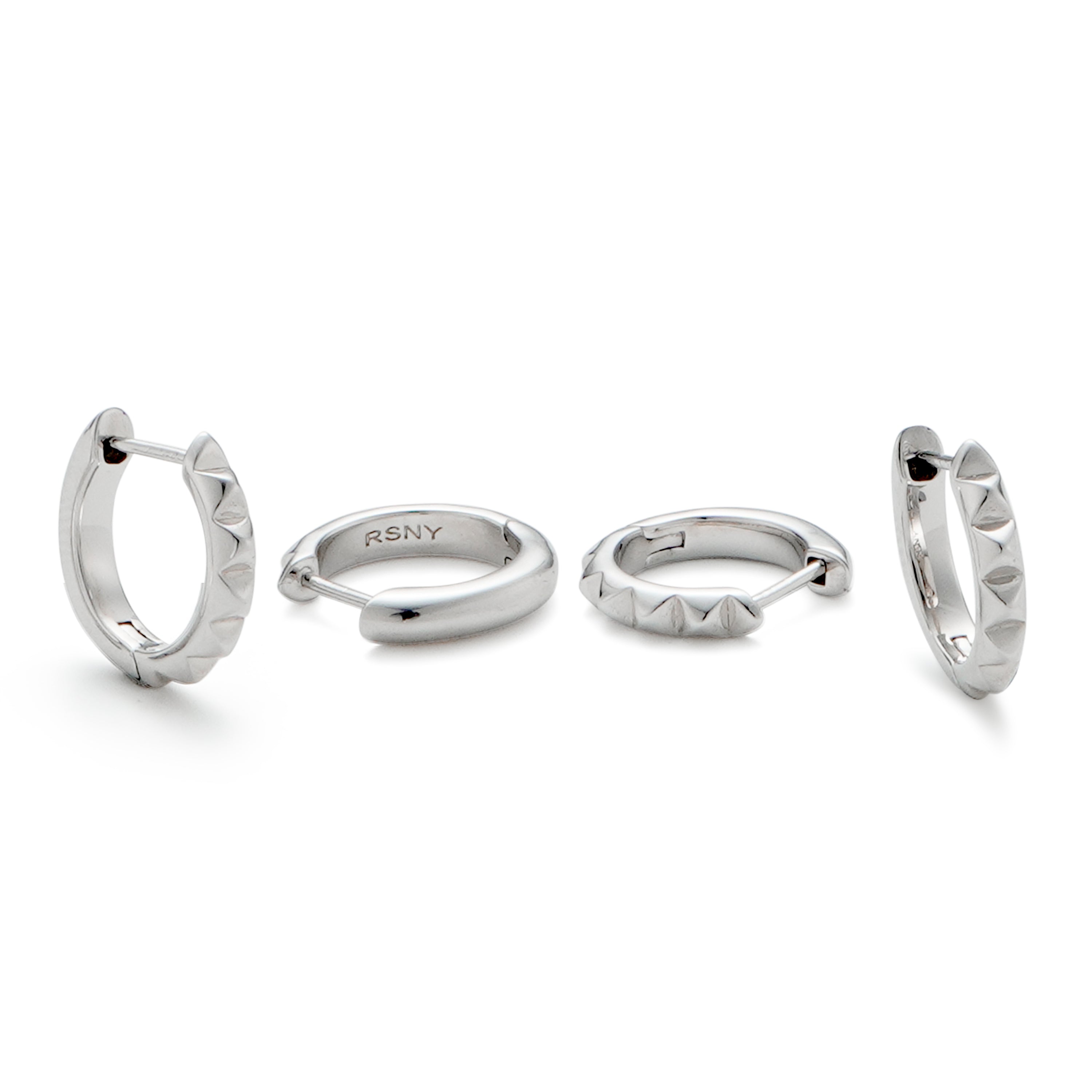 RSNY diamond pattern earrings - RSNY R2024A copper rhodium plating Weight: 3.3g Size: 16 * 3 * 16mm Diamond pattern design elements/horseshoe ring geometric shape/sterling silver high-quality ear needles/mirror-grade precision polishing/lightweight brand craftsmanship