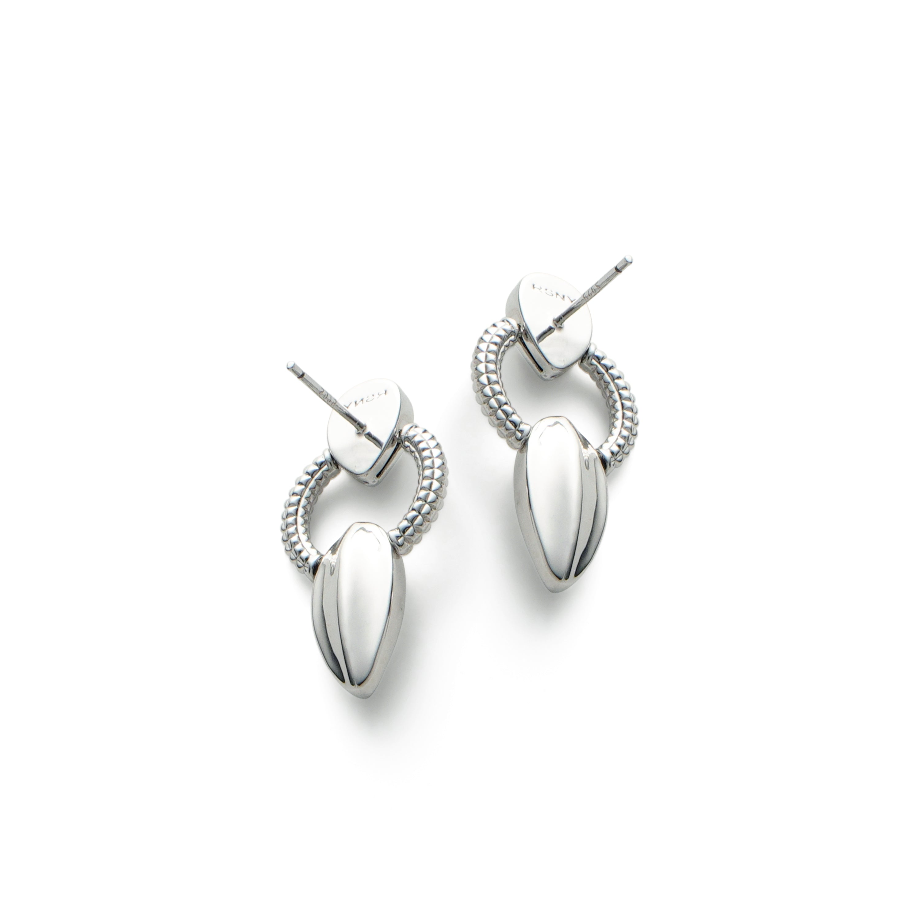 RSNY Roman Styling Earrings - RSNY R2129A 铜镀铑/银耳针 约15*29*5mm 立体感几何设计/纯手工精雕工艺/镜面级精工抛光/纯银高品质耳针