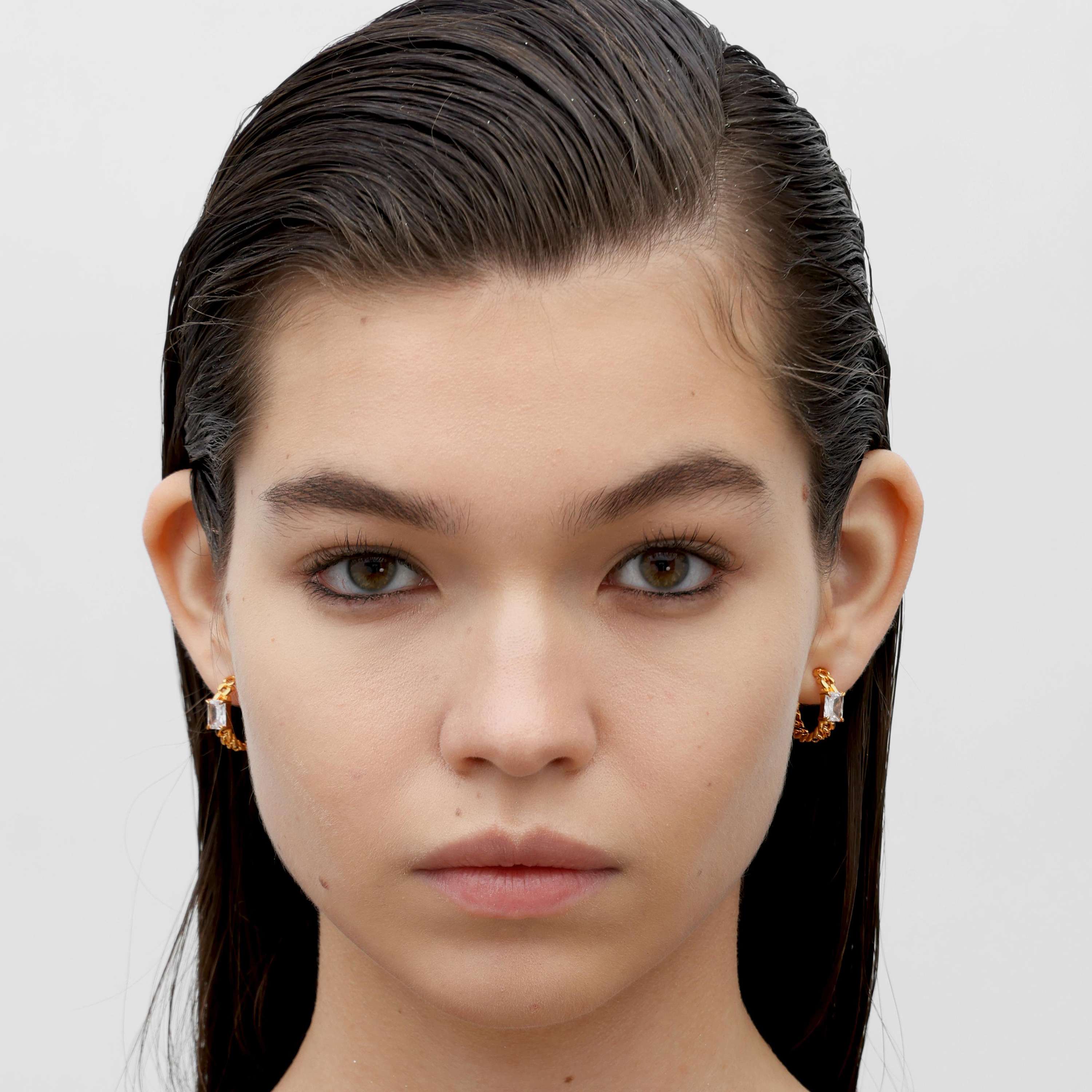 RSNY Princess Square Chain Earrings - RSNY R2106B 铜镀金/银耳针 约6*19*20mm 几何感切面造型/镜面级精工抛光/精致感细节处理/精选优质仿钻石