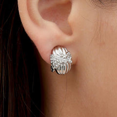 RSNY Roman Styling Earrings - RSNY R2122A 铜镀铑/银耳针 约12*17*18mm 钻石纹设计元素/交错环几何造型/纯手工精雕工艺/高韧性弹簧耳扣