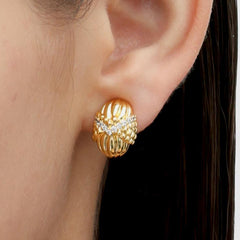 RSNY Roman Styling Earrings - RSNY R2122B 铜镀金/银耳针 约12*17*18mm 钻石纹设计元素/交错环几何造型/纯手工精雕工艺/高韧性弹簧耳扣
