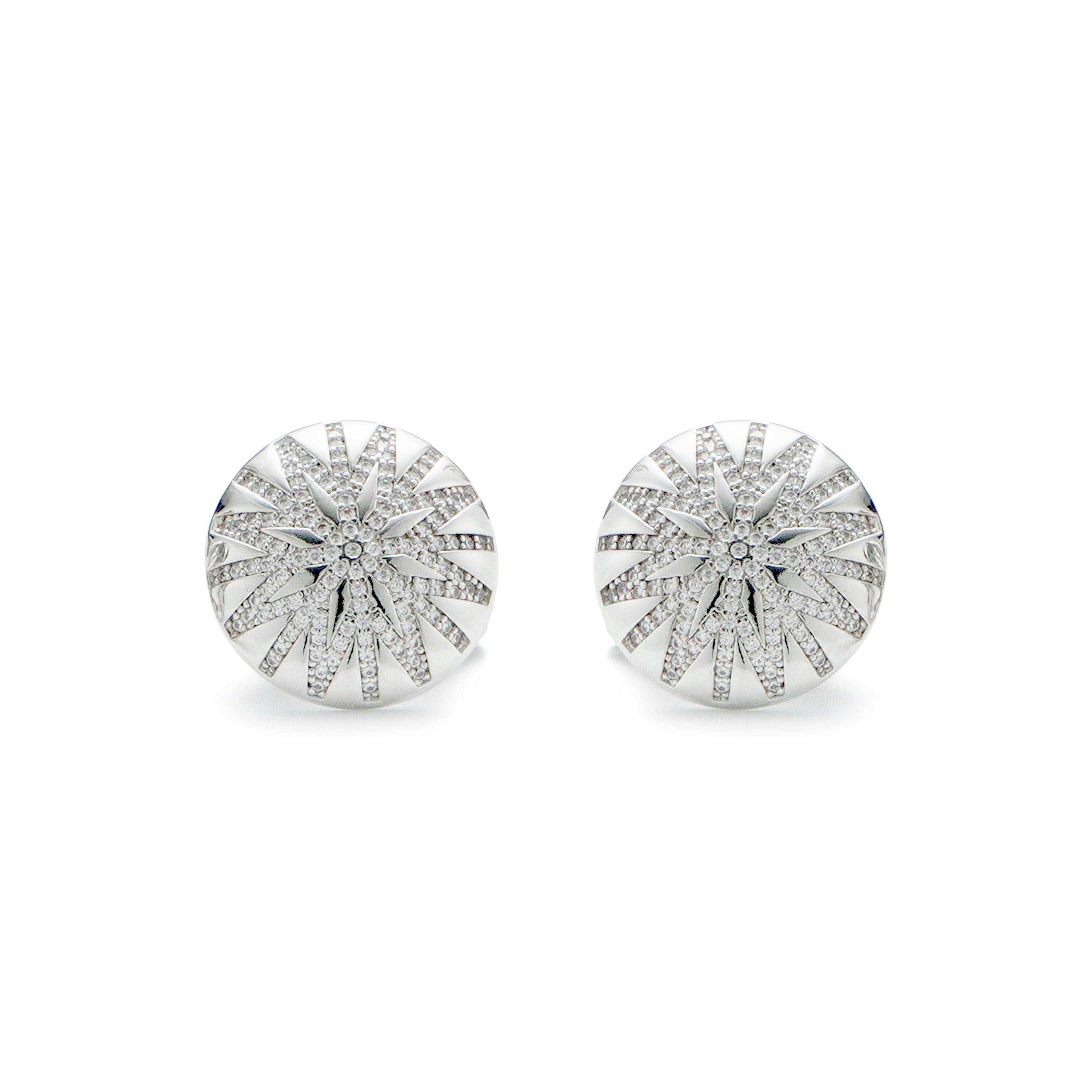 RSNY round diamond stud earrings - RSNY R2099A 铜镀铑/银耳针 约18*18*3mm 几何感切面造型/镜面级精工抛光/纯手工镶嵌技艺/高韧性弹簧耳扣