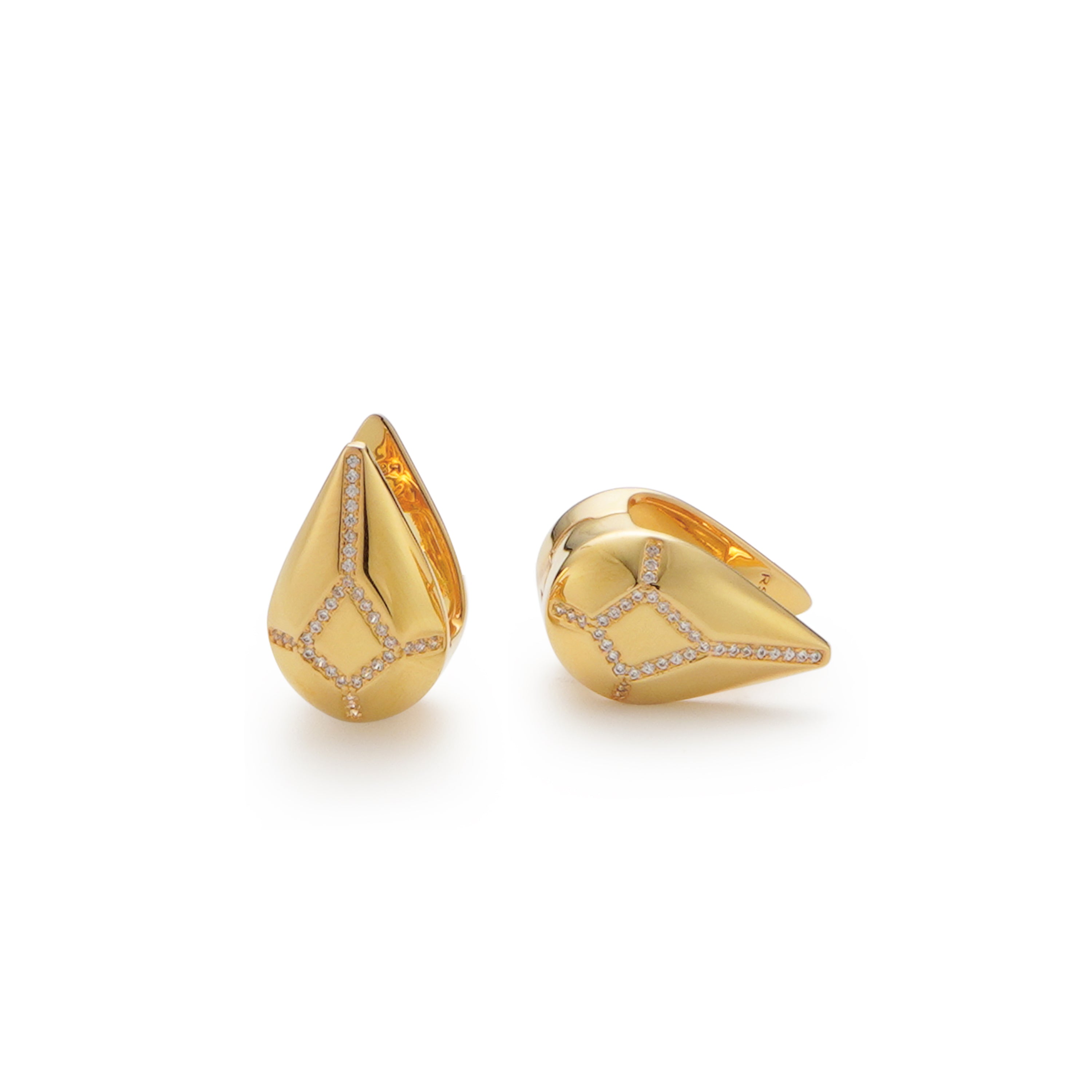 RSNY Water Drop Diamond Stud Earrings - RSNY R2112B 铜镀金/银耳针 约12*18*13mm 时尚感几何造型/镜面级精工抛光/精致感细节处理/钻石级精巧切面
