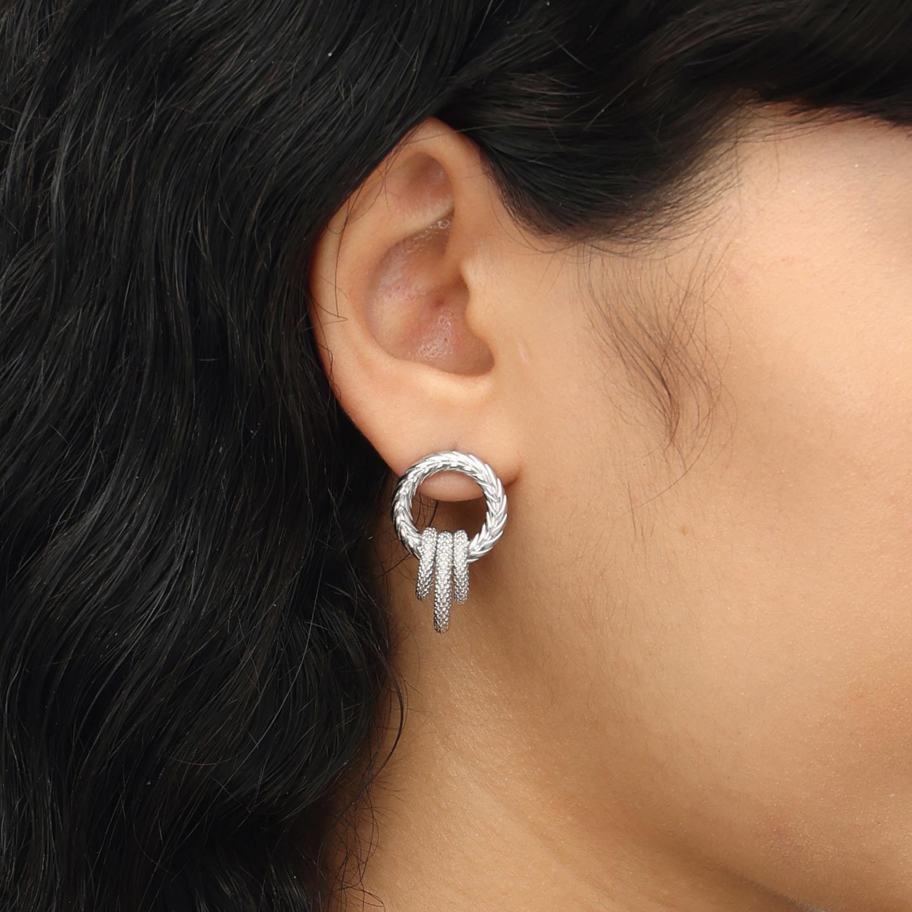 RSNY ring stud earrings - RSNY R2057A Copper Rhodium Plated/Tremella Needle Size: 18 * 28 * 16mm geometric winding elements/lightweight brand craftsmanship/exquisite detail processing/sterling silver high-quality ear needles
