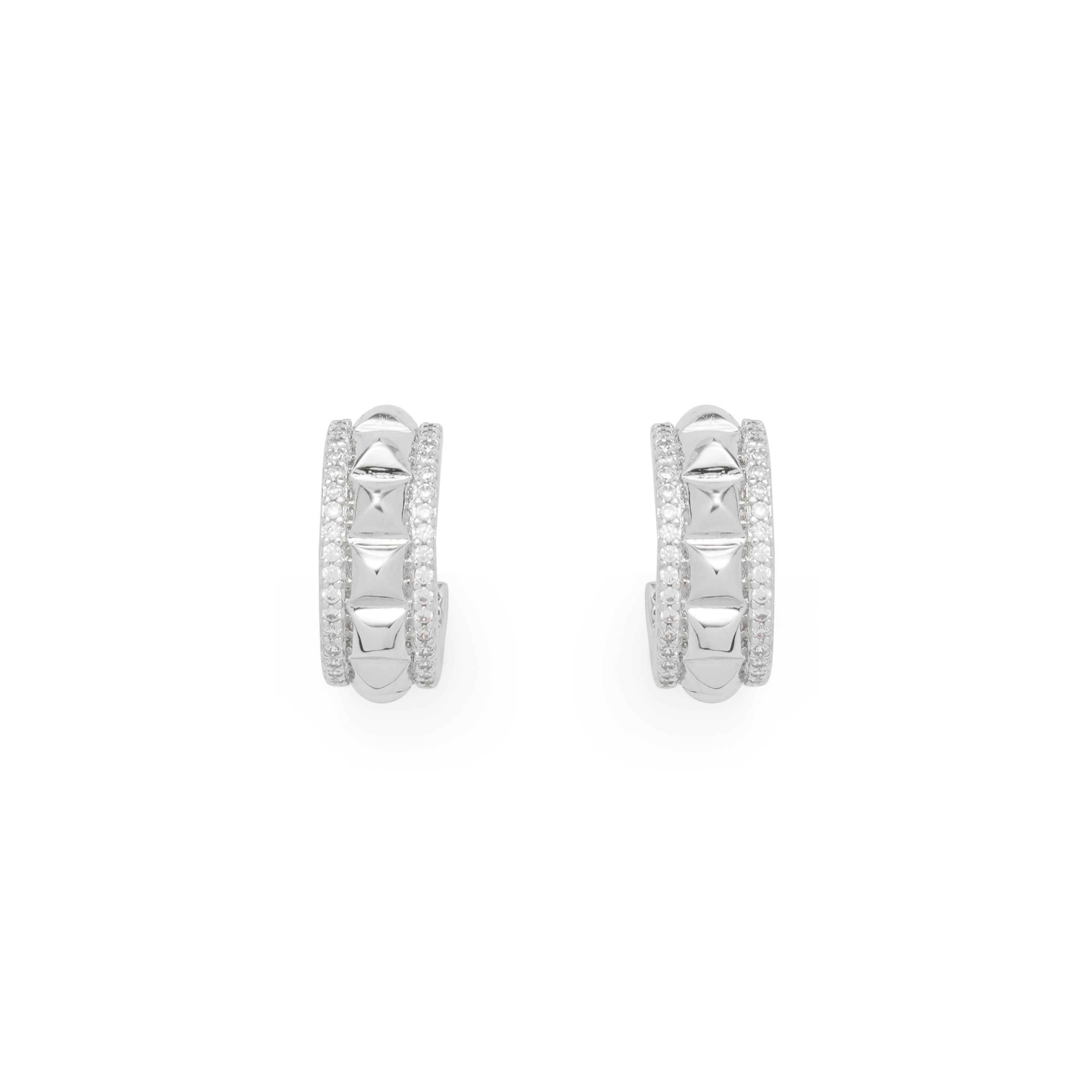 RSNY diamond pattern earrings - RSNY R2098A Copper Rhodium Plated/Tremella Needle Size: 7 * 15 * 16mm diamond-grade delicate cut/three-quarter-circle earrings/pure hand-set skills/exquisite detail processing