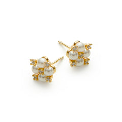 RSNY simple pearl stud earrings - RSNY R2165B 铜镀金/银耳针 约11*11*6mm 复古型设计元素/时尚感几何造型/优选精品级贝珠/精致感细节处理