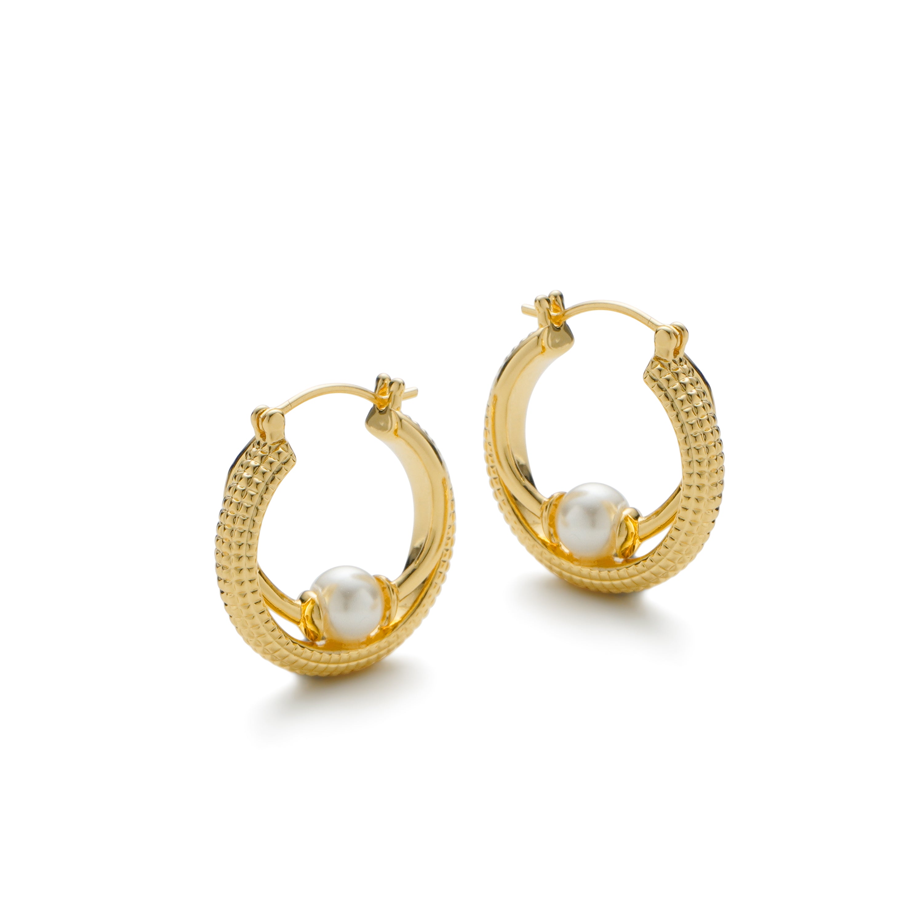 RSNY double pearl earrings - RSNY R2139B 铜镀金/银耳针 约6*22*23mm 钻石纹设计元素/时尚感几何造型/优选精品级贝珠/精致感细节处理