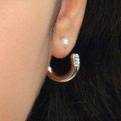 RSNY Double Wear Pearl Earrings - RSNY R2087A Copper Rhodium Plated/Bead/S925 Tremella Needle Weight: 10g Size: 21 * 5 * 21mm Geometric section modeling/preferred boutique beads/sterling silver high-quality ear needles/mirror-grade Seiko polishing/lightweight brand craftsmanship