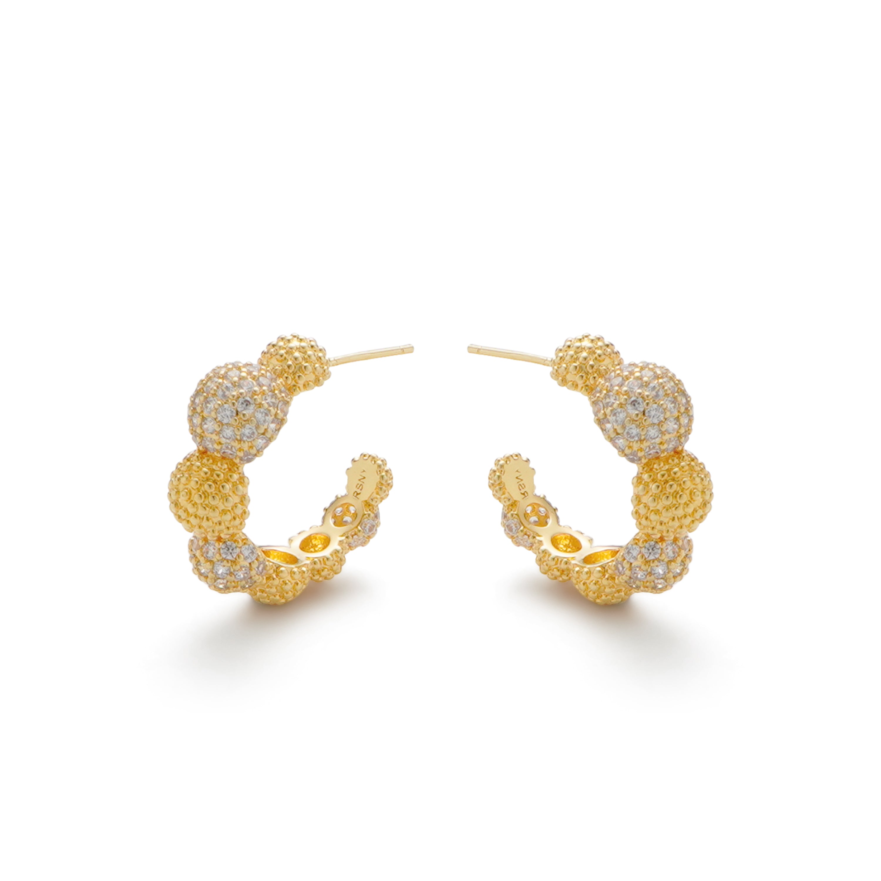 RSNY Shiny Ball Earrings - RSNY R2096B 铜镀金/银耳针 约9*21*22mm 半球体几何造型/纯手工镶嵌技艺/轻量化镂空工艺/纯银高品质耳针