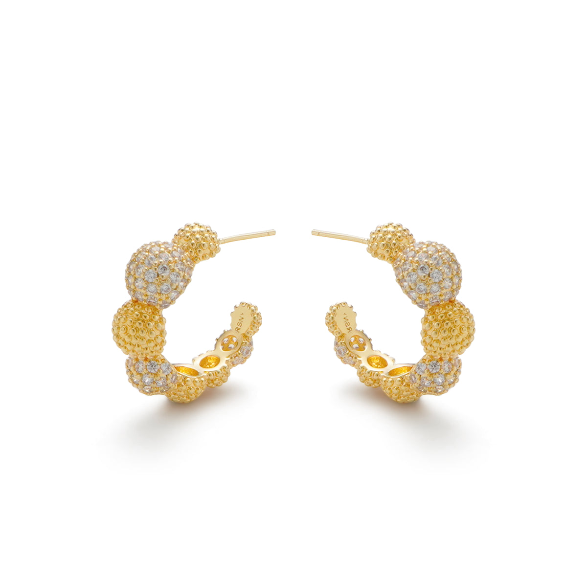 RSNY Shiny Ball Earrings - RSNY R2096B 铜镀金/银耳针 约9*21*22mm 半球体几何造型/纯手工镶嵌技艺/轻量化镂空工艺/纯银高品质耳针