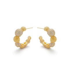 RSNY Shiny Ball Earrings - RSNY R2096B 铜镀金/银耳针 约9*21*22mm 半球体几何造型/纯手工镶嵌技艺/轻量化镂空工艺/纯银高品质耳针
