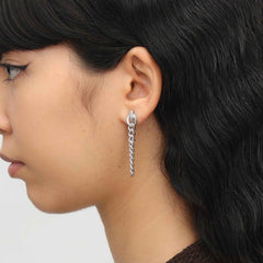 RSNY Double Wear Earring Chain - RSNY R2084A 铜镀铑/银耳针约8*48*4mm 钻石纹设计元素/时尚绕圈纹设计/精致感细节处理/纯银高品质耳针