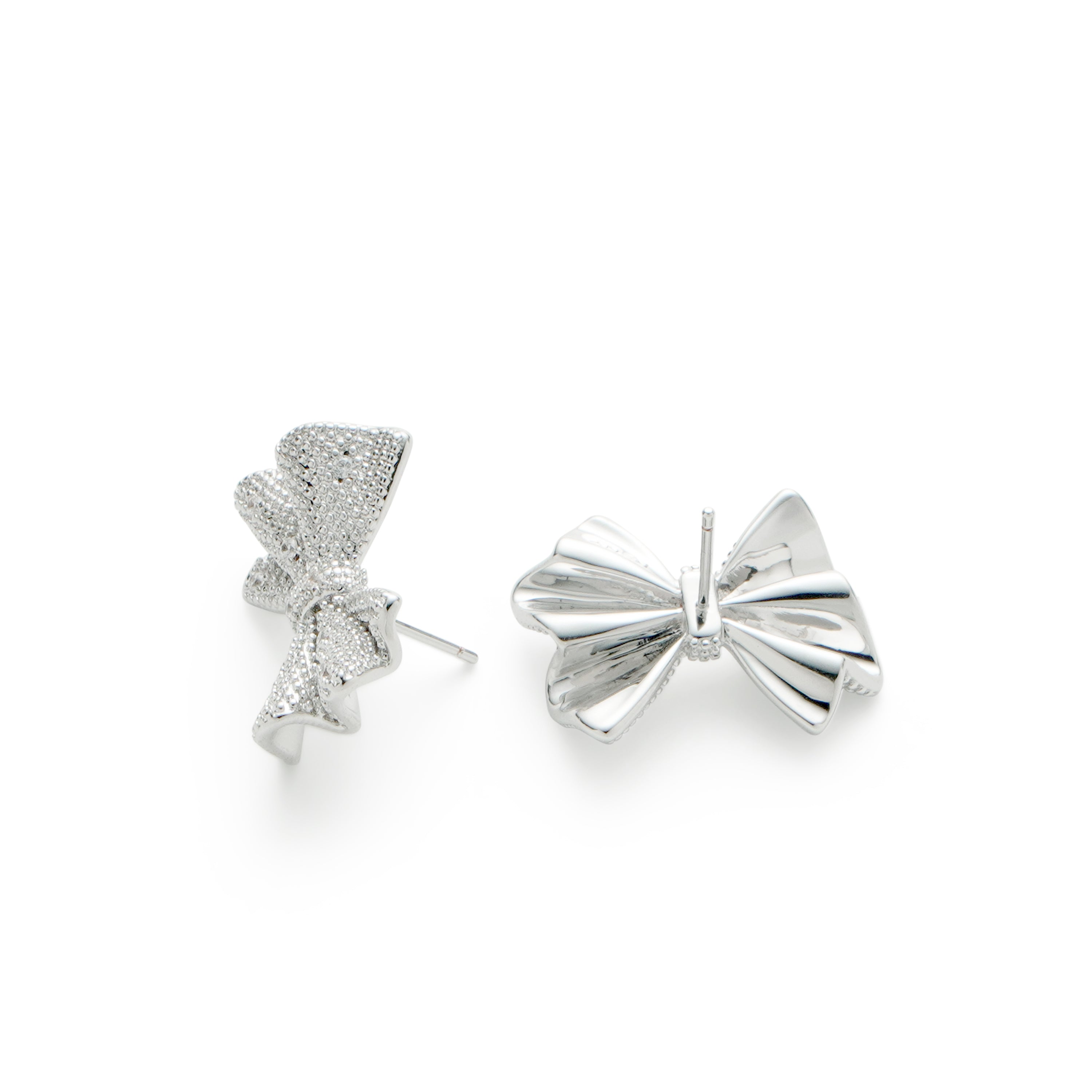 RSNY shiny bow stud earrings - RSNY R2183A 铜镀铑/银耳针 约22*16*6mm 波纹感设计元素/蝴蝶结立体造型/纯手工精雕工艺/精致感细节处理