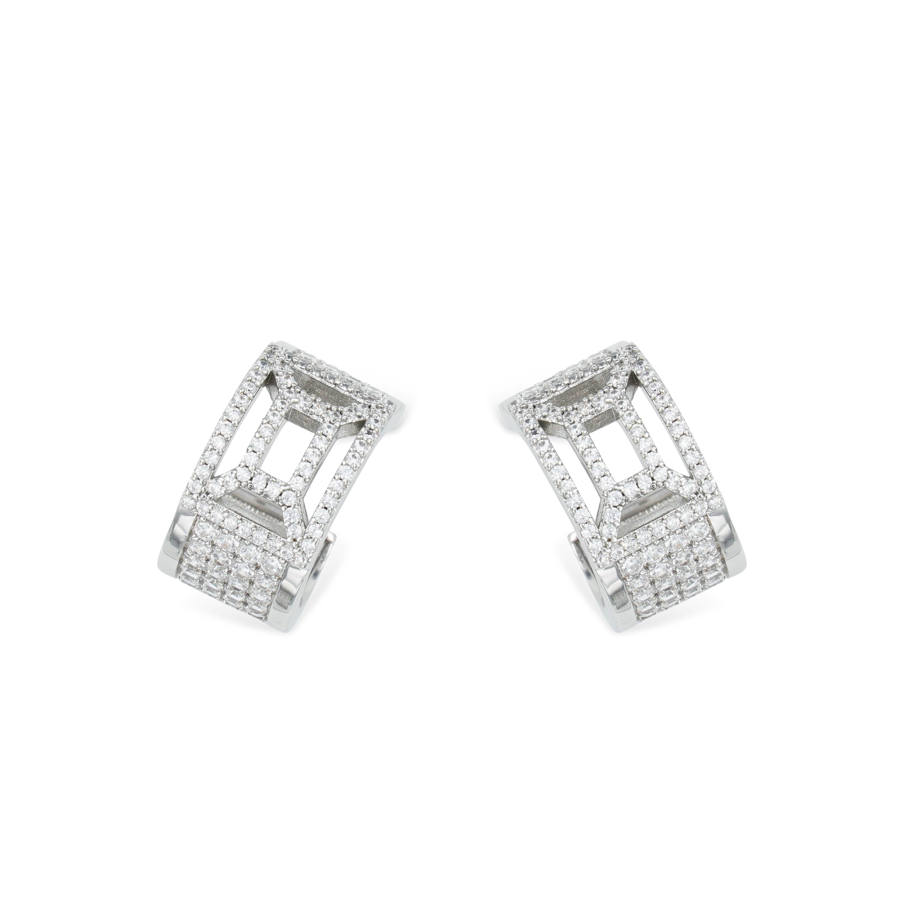 RSNY hollow geometric line earrings - RSNY R2102A Copper Rhodium Plated/Tremella Needle Size: 10 * 20 * 20mm geometric section modeling/mirror-level precision polishing/pure manual inlay technology/lightweight hollowing process