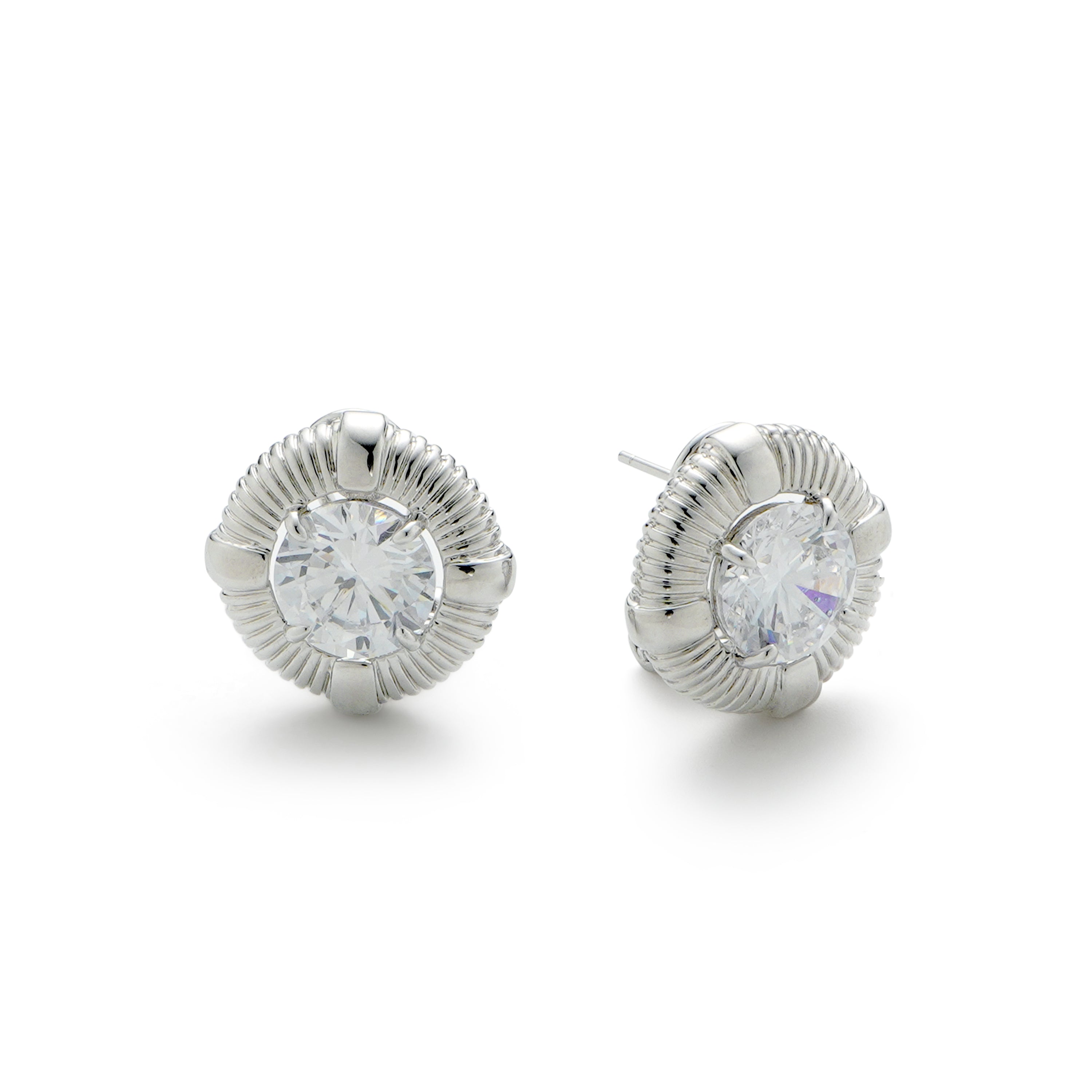 RSNY Roman Styling Earrings - RSNY R2118A 铜镀铑/银耳针 约18*18*7mm 时尚绕圈纹设计/时尚感几何造型/精选优质仿钻石/高韧性弹簧耳扣